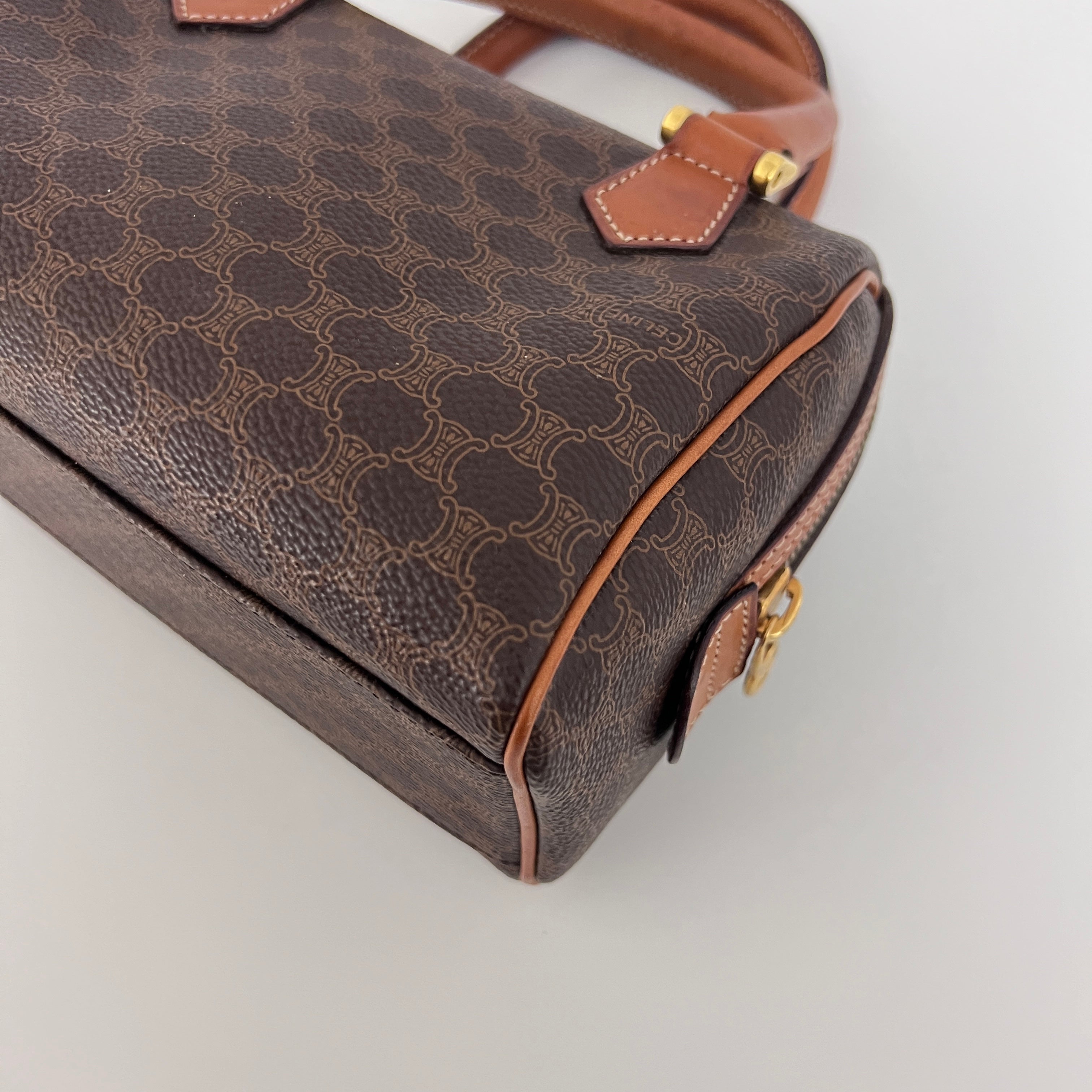 Sac CELINE Mini Boston toile et cuir marron