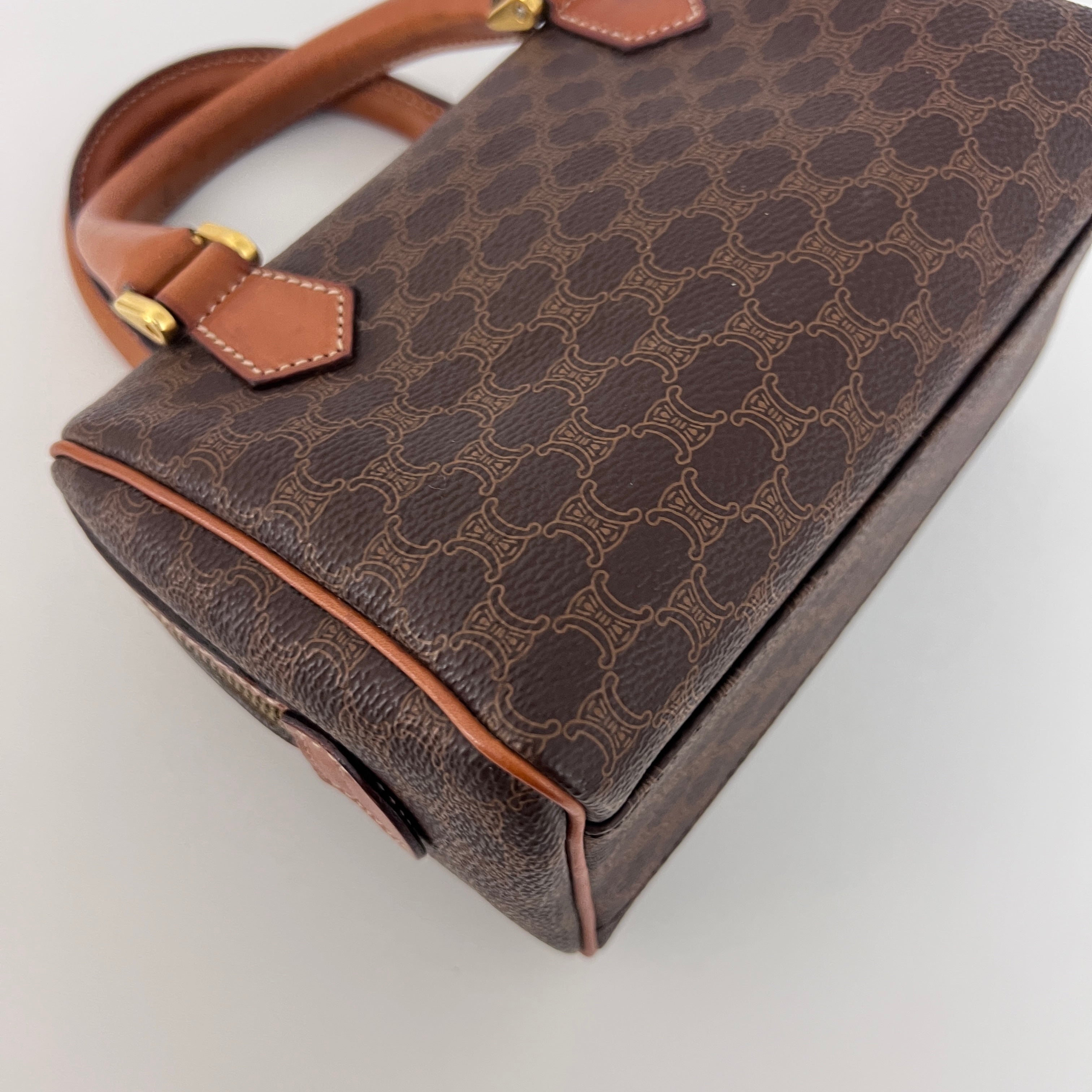 Sac CELINE Mini Boston toile et cuir marron