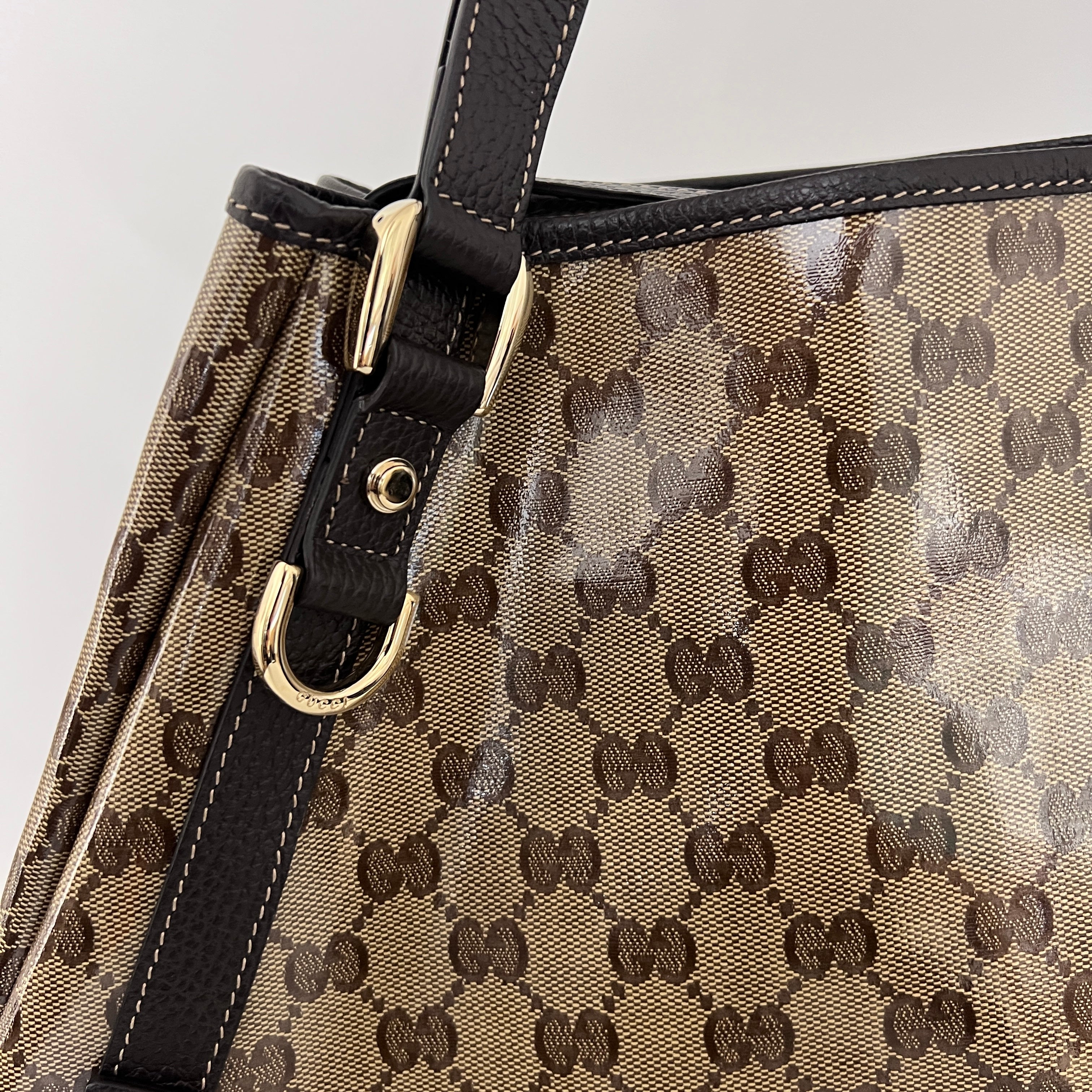 Sac GUCCI Pelham toile verni et cuir marron