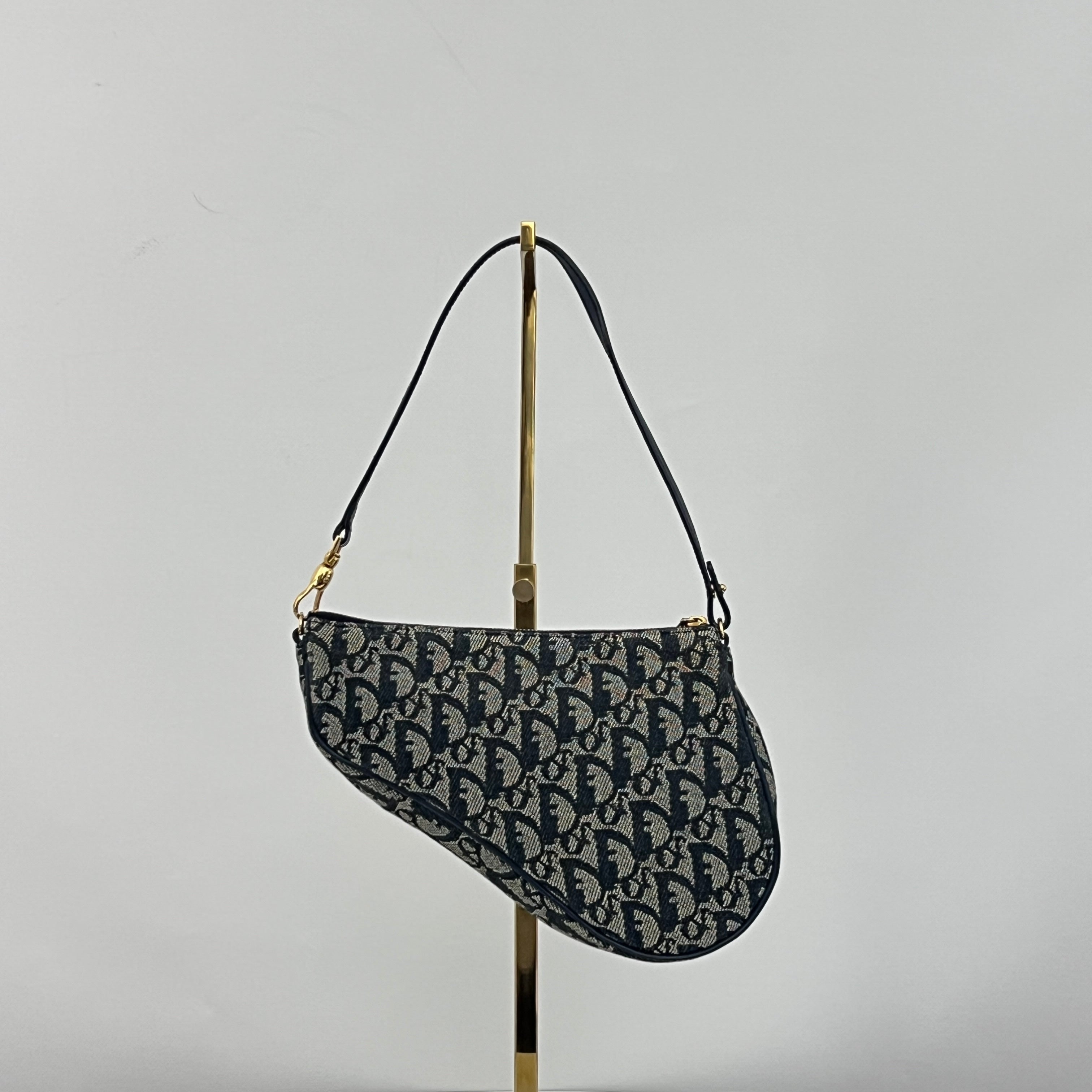 Sac DIOR Saddle Pouch toile et cuir bleu marine
