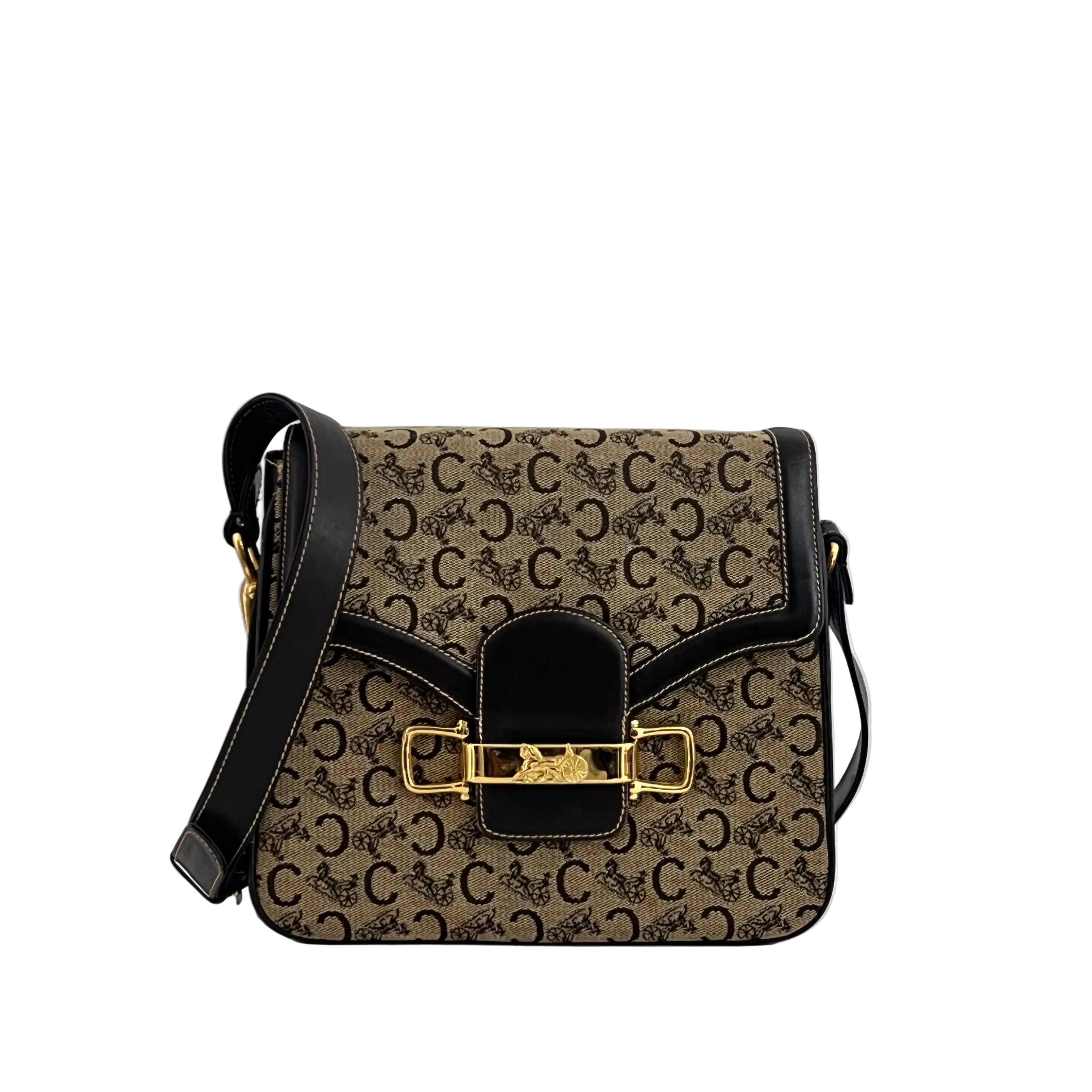 Sac CELINE Triomphe Carriage toile et cuir marron