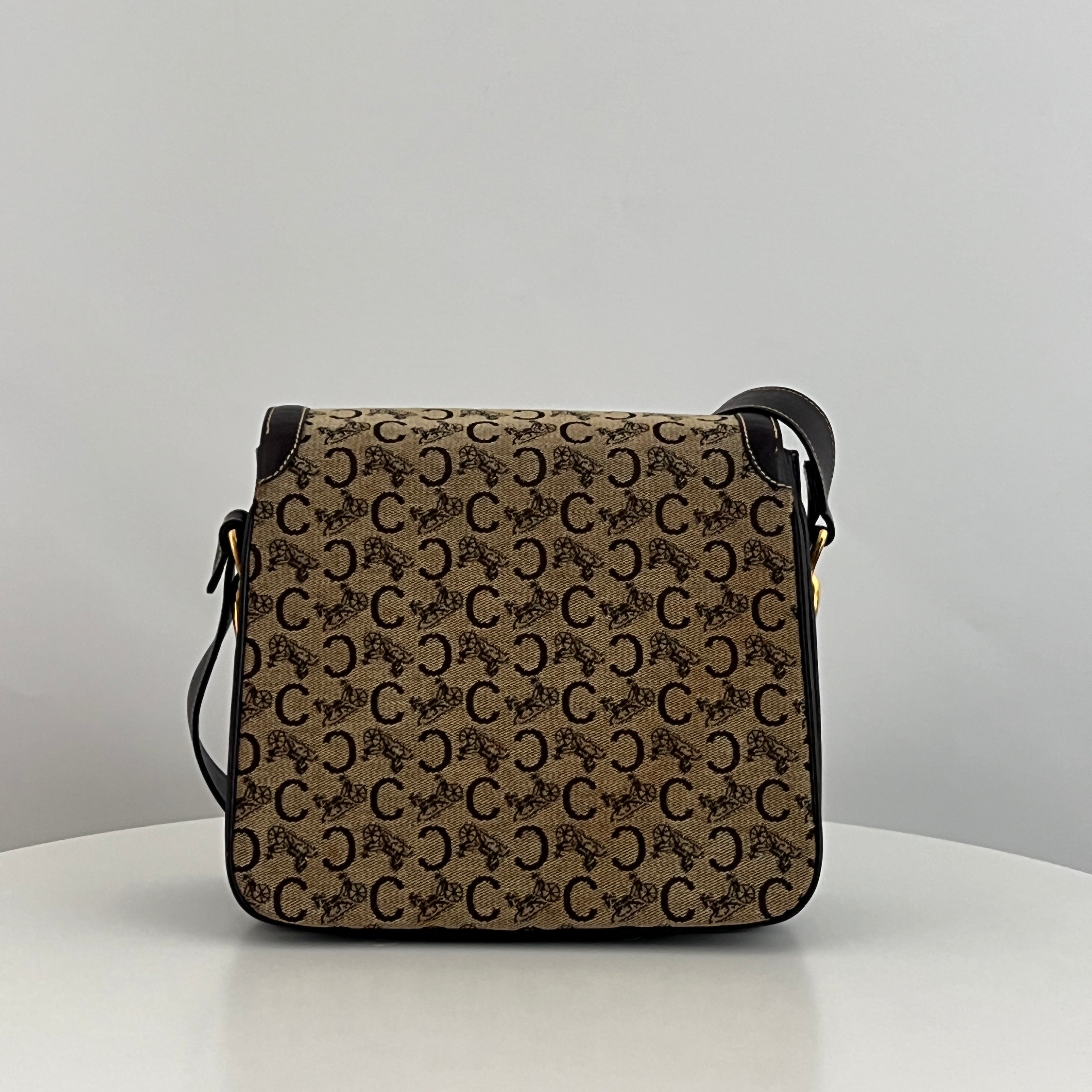 Sac CELINE Triomphe Carriage toile et cuir marron