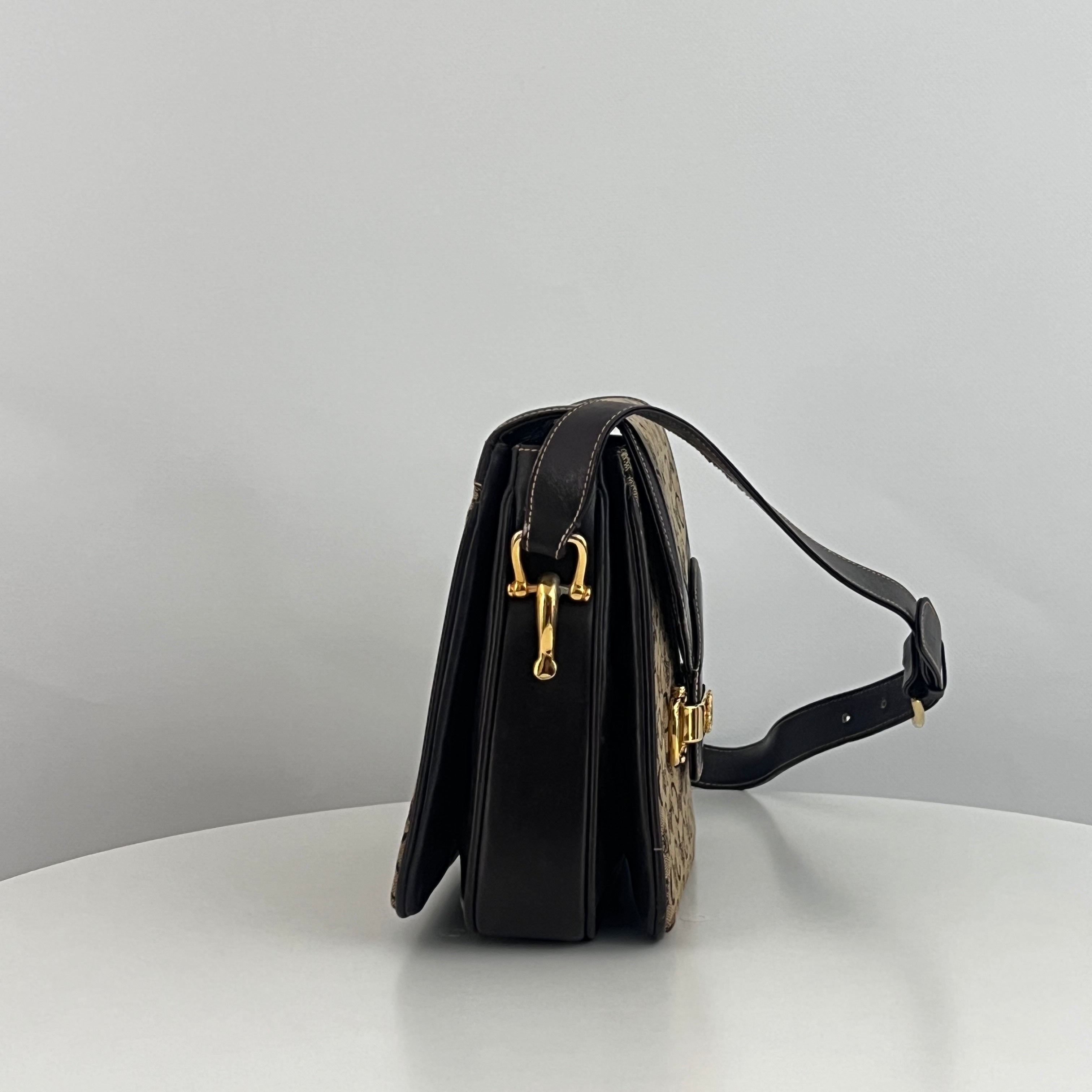 Sac CELINE Triomphe Carriage toile et cuir marron