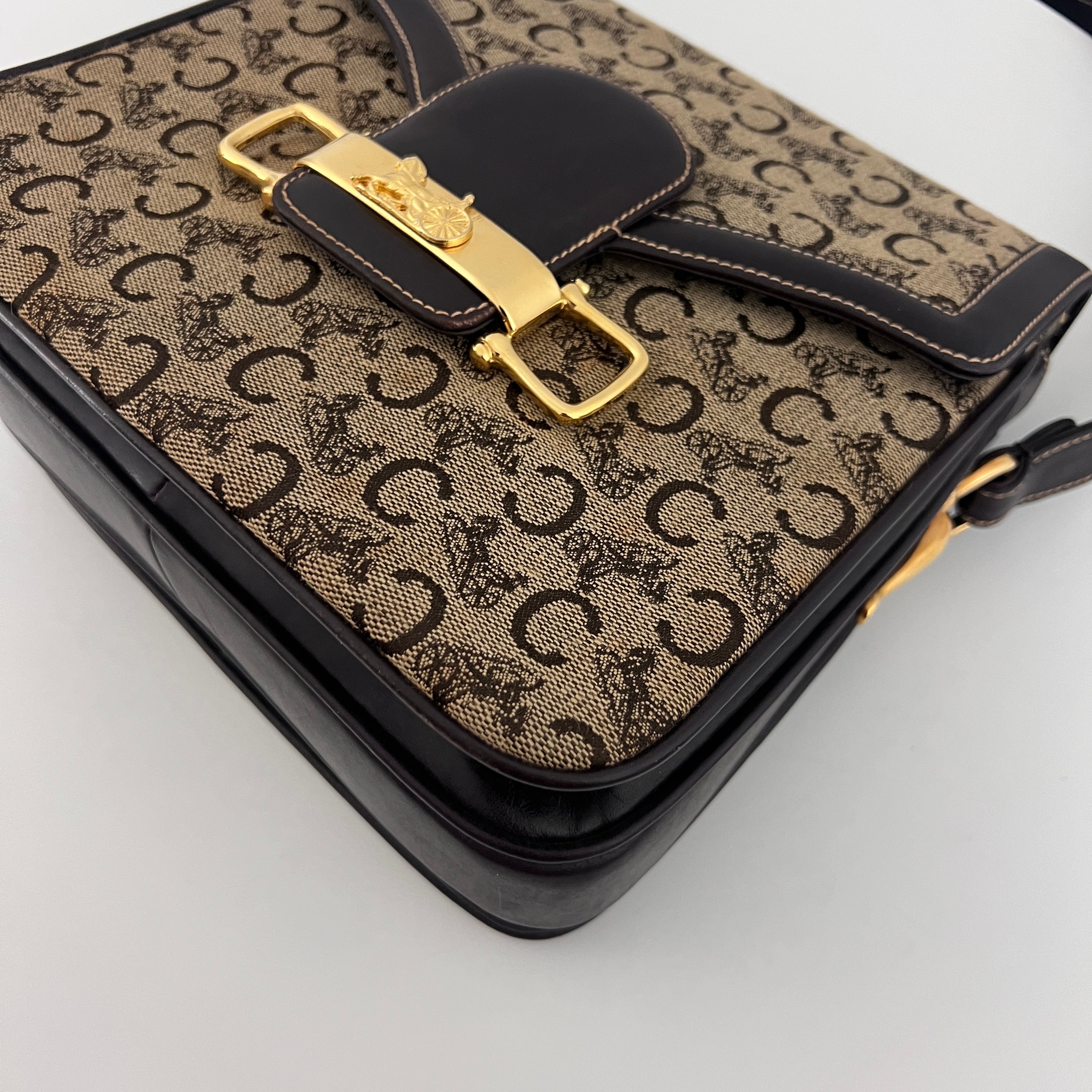 Sac CELINE Triomphe Carriage toile et cuir marron