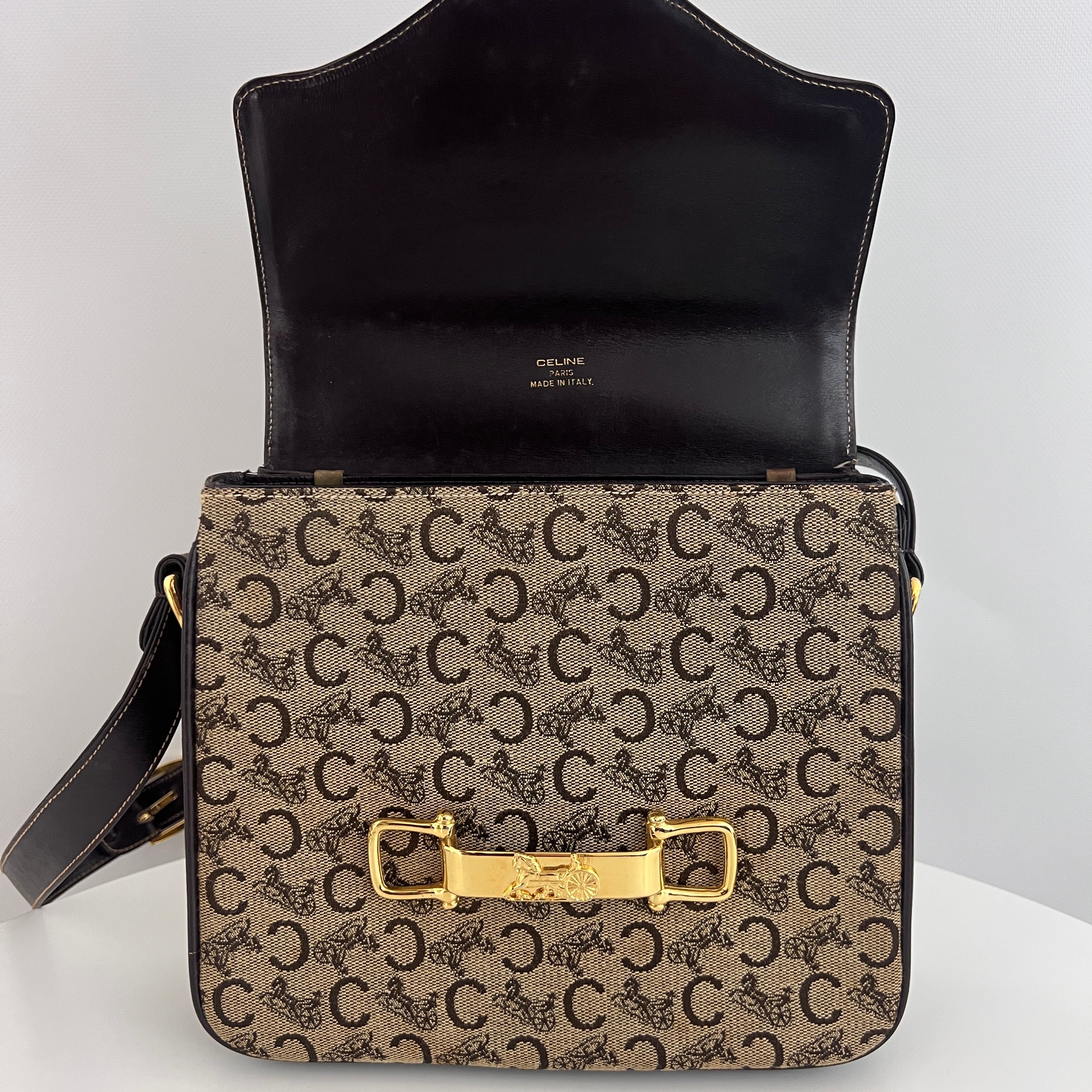 Sac CELINE Triomphe Carriage toile et cuir marron