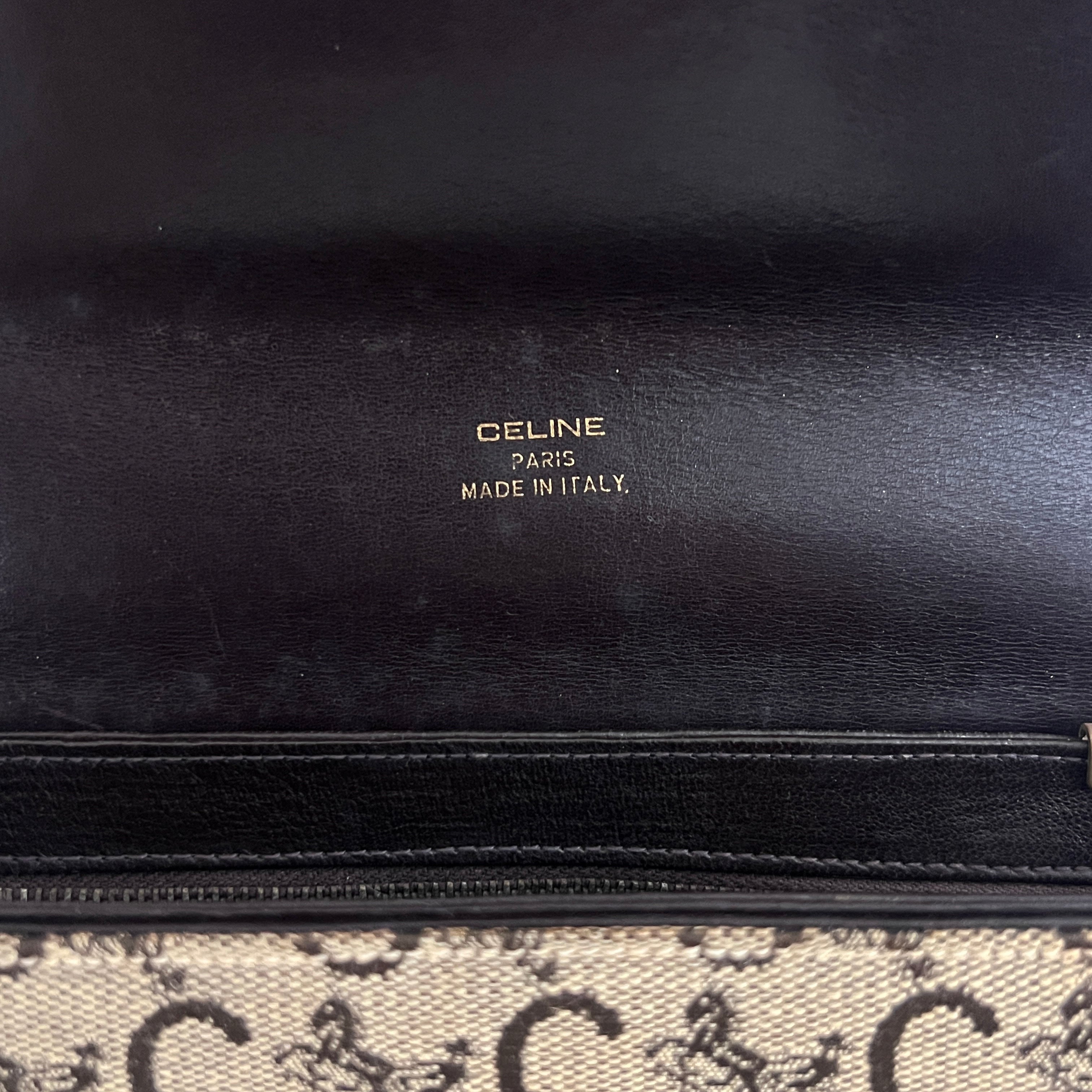Sac CELINE Triomphe Carriage toile et cuir marron