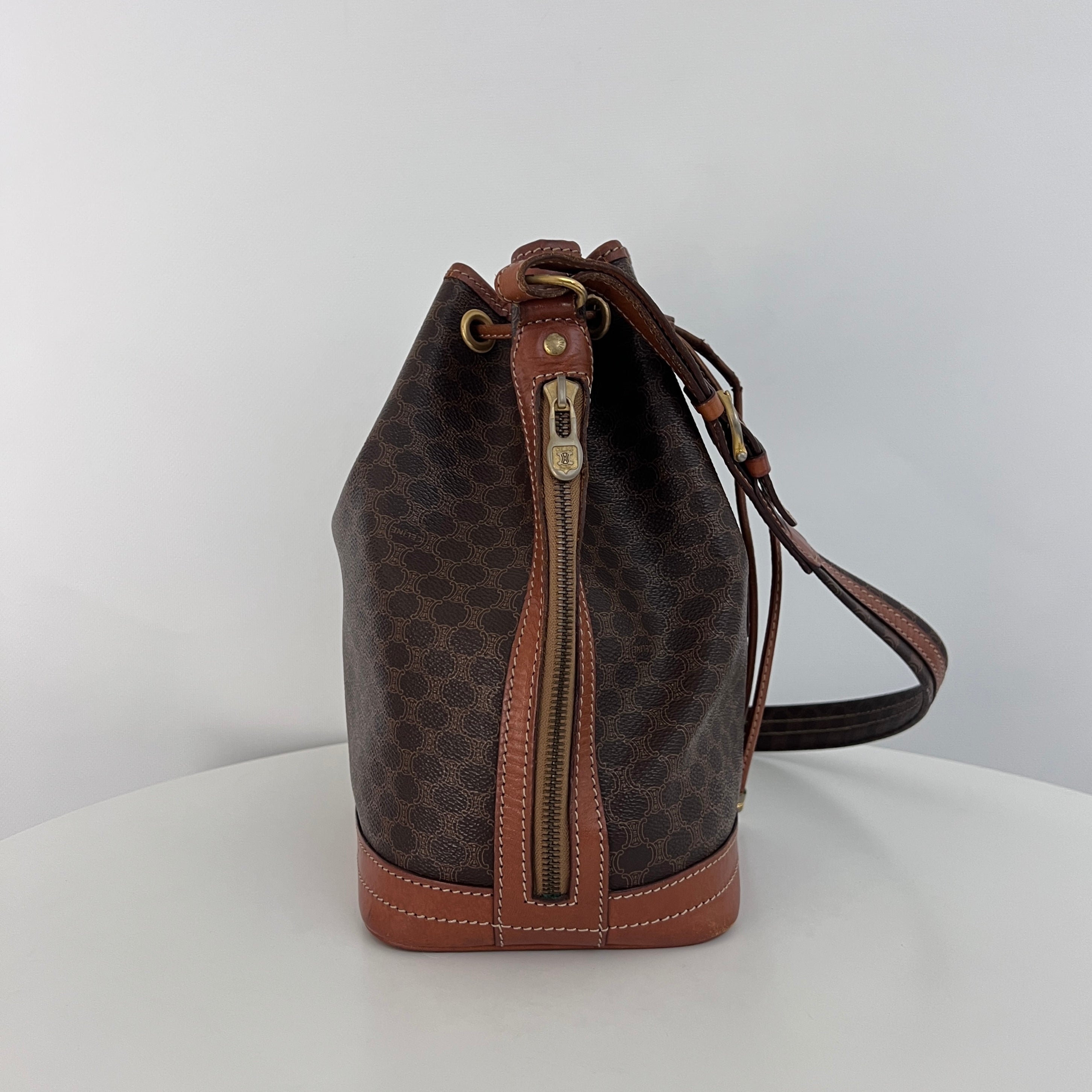 Sac CELINE Seau Petit toile et cuir marron