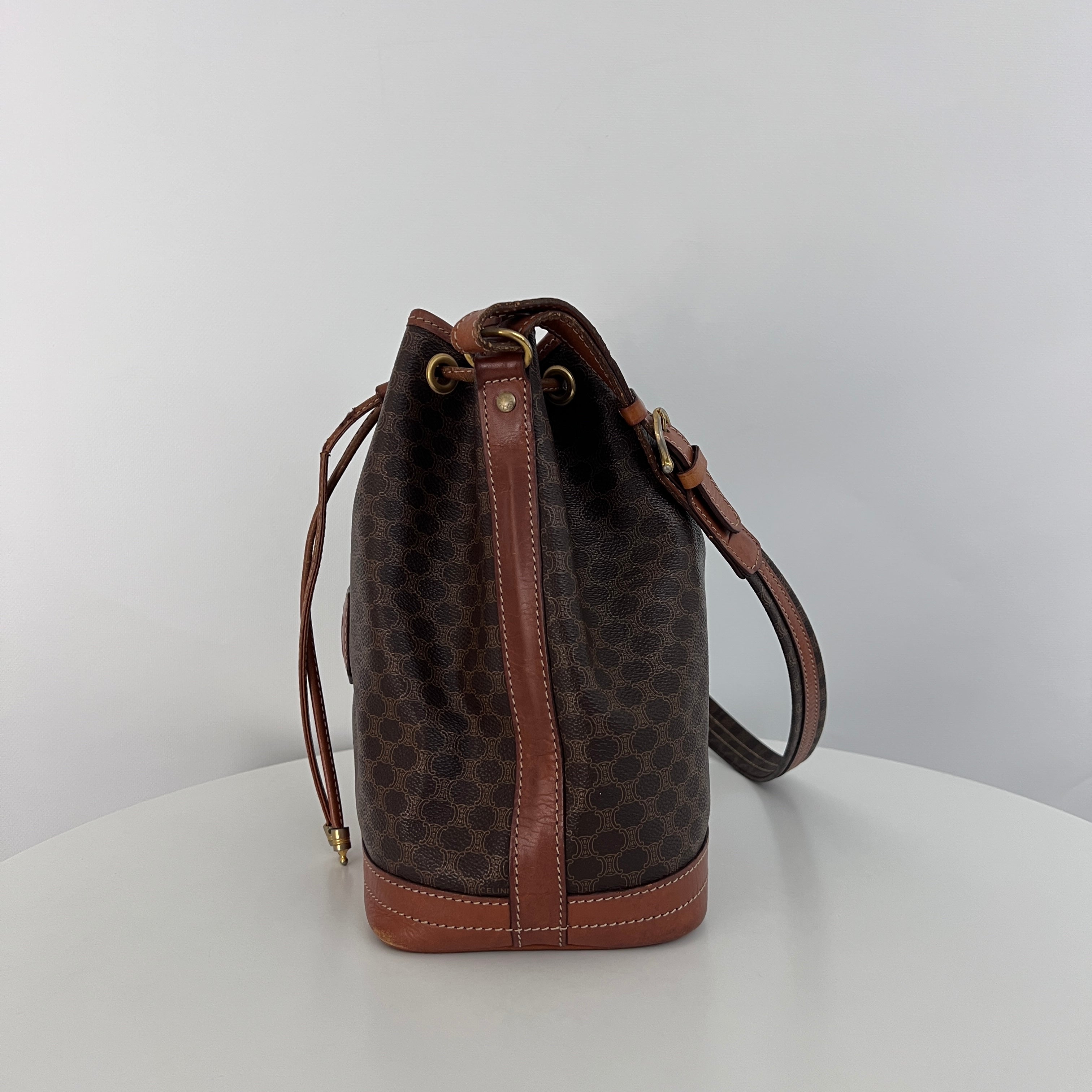 Sac CELINE Seau Petit toile et cuir marron
