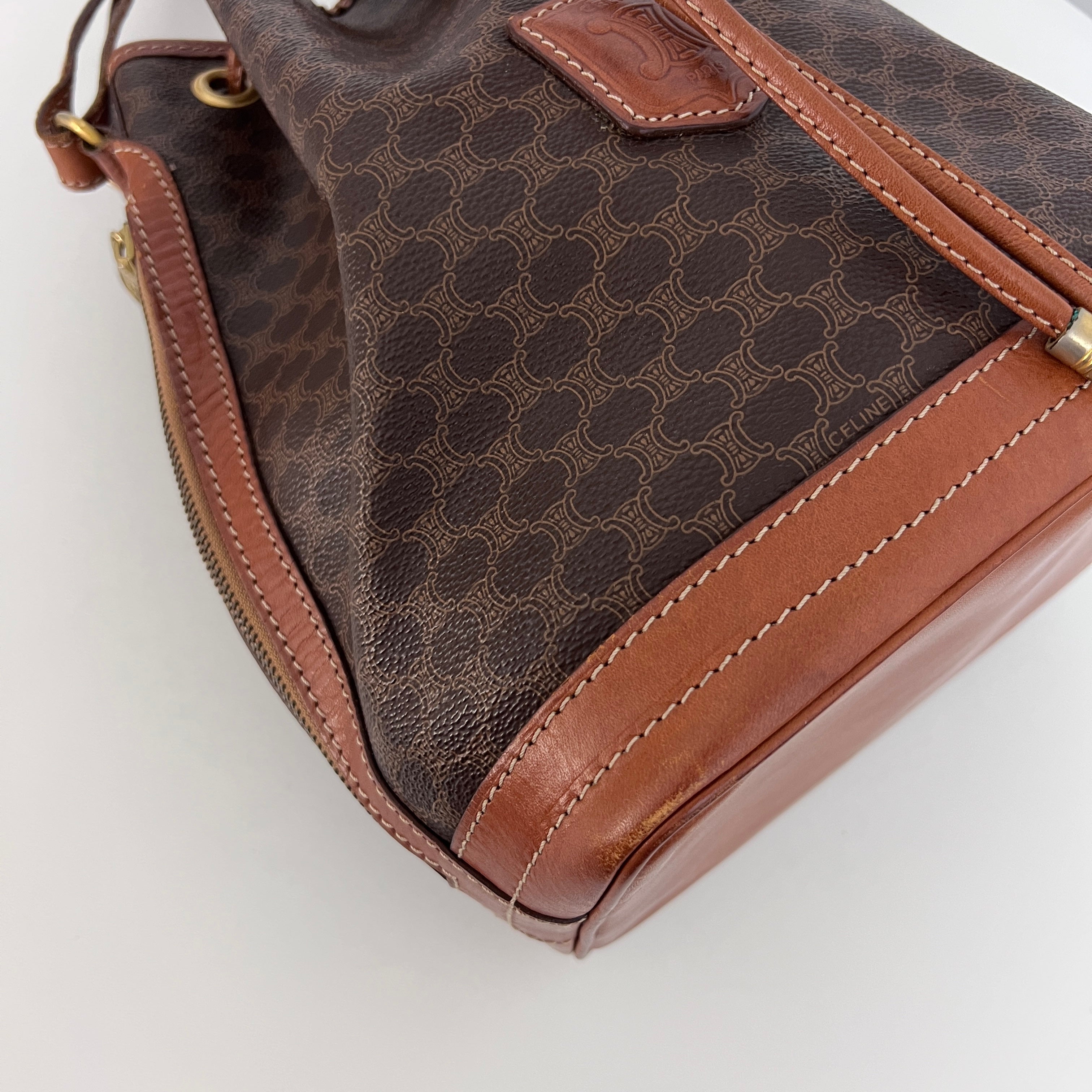 Sac CELINE Seau Petit toile et cuir marron