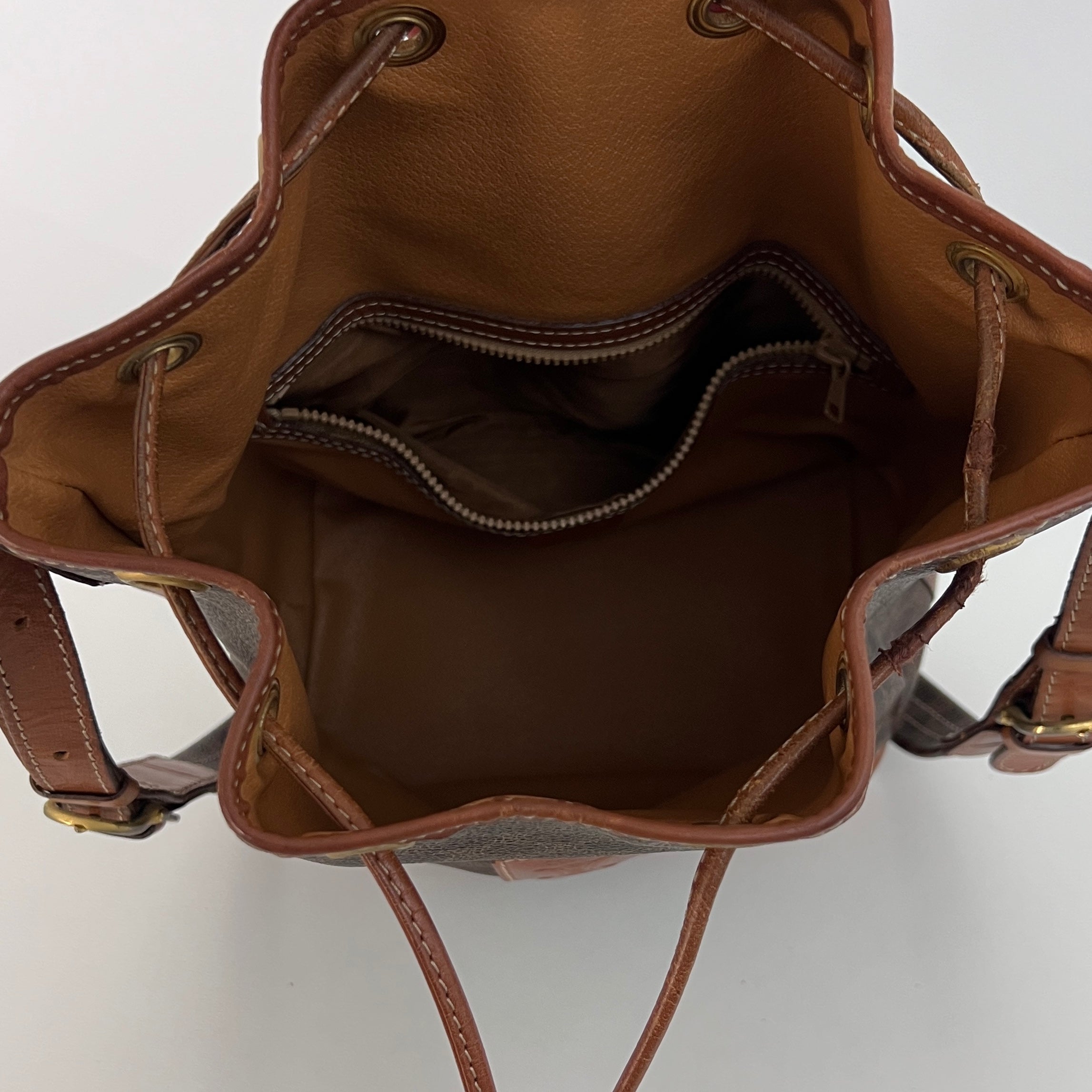 Sac CELINE Seau Petit toile et cuir marron