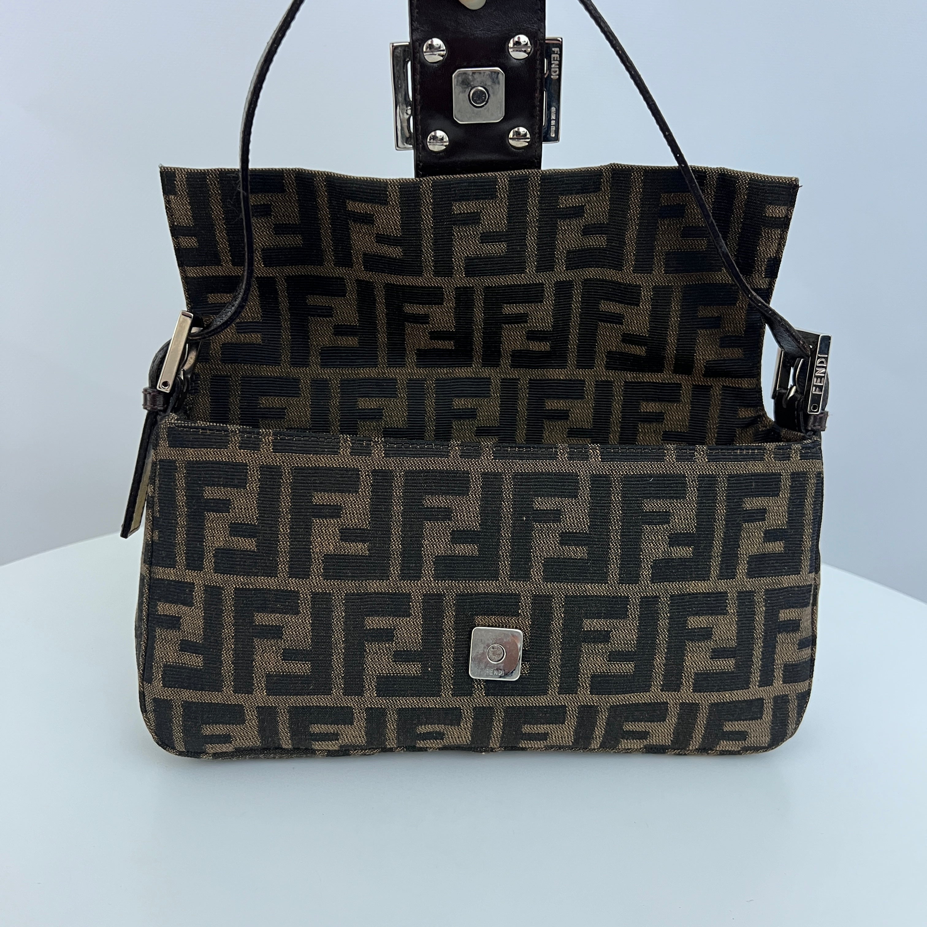Sac FENDI Baguette toile et cuir marron