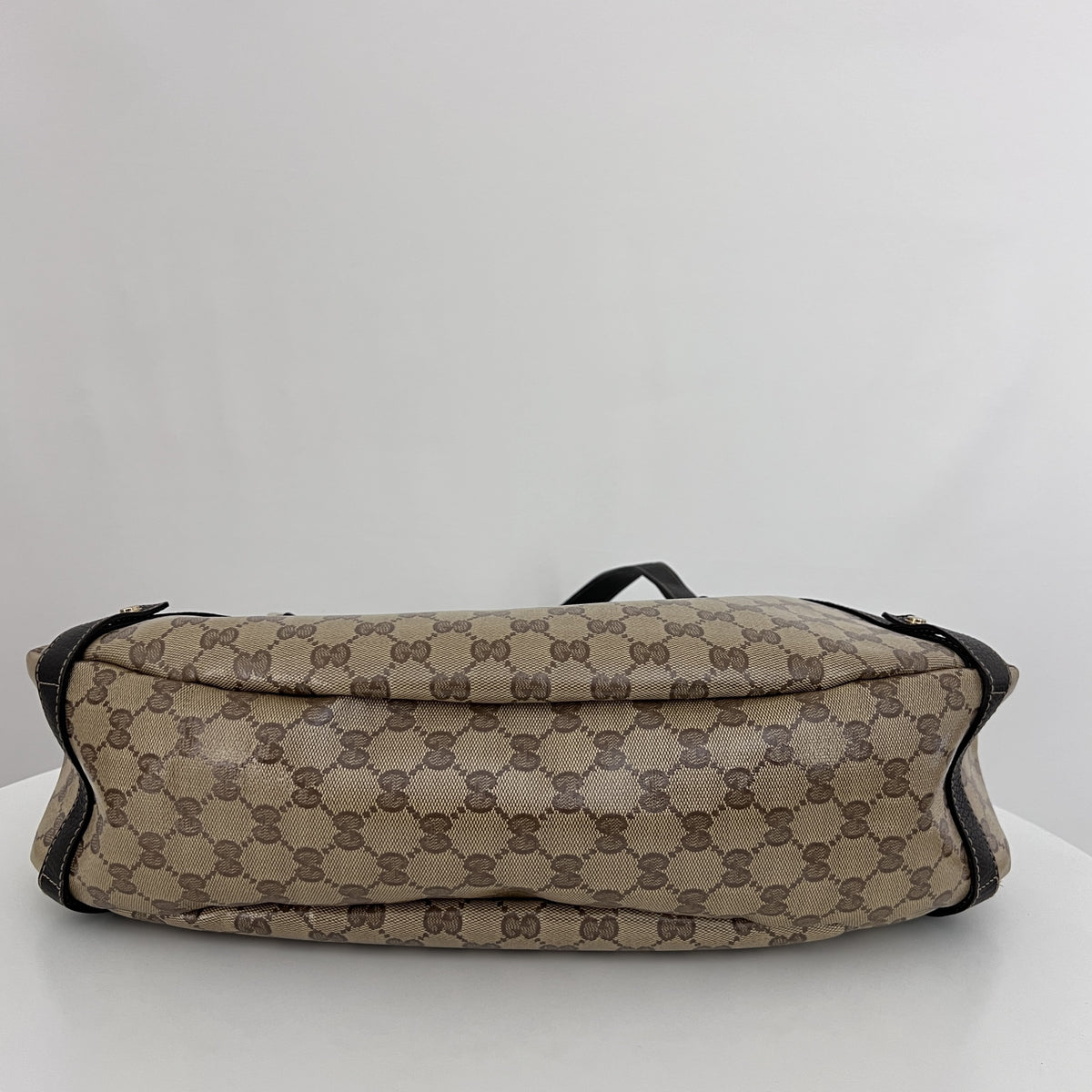 GUCCI Pelham bag in patent canvas and brown leather