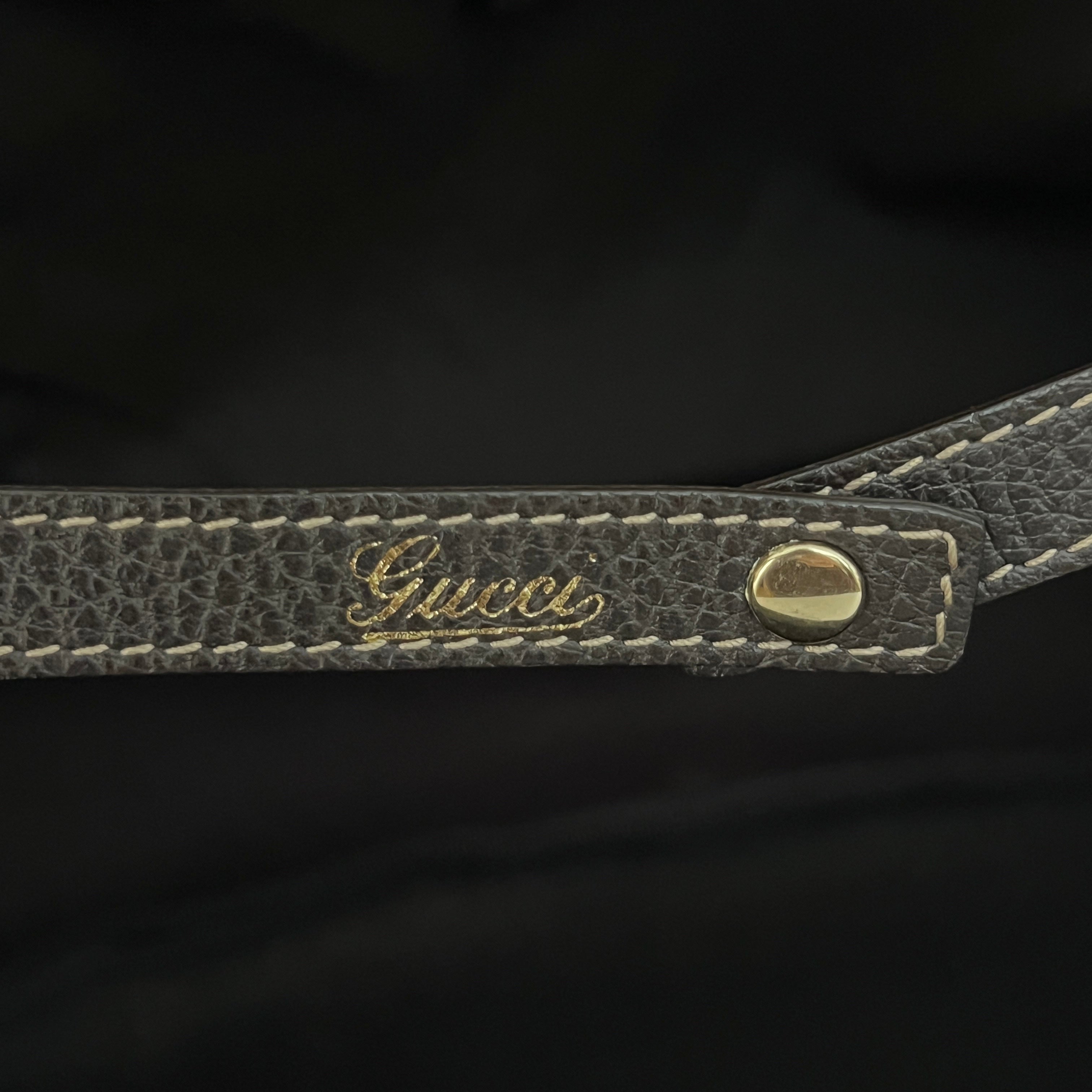 GUCCI Pelham bag in patent canvas and brown leather