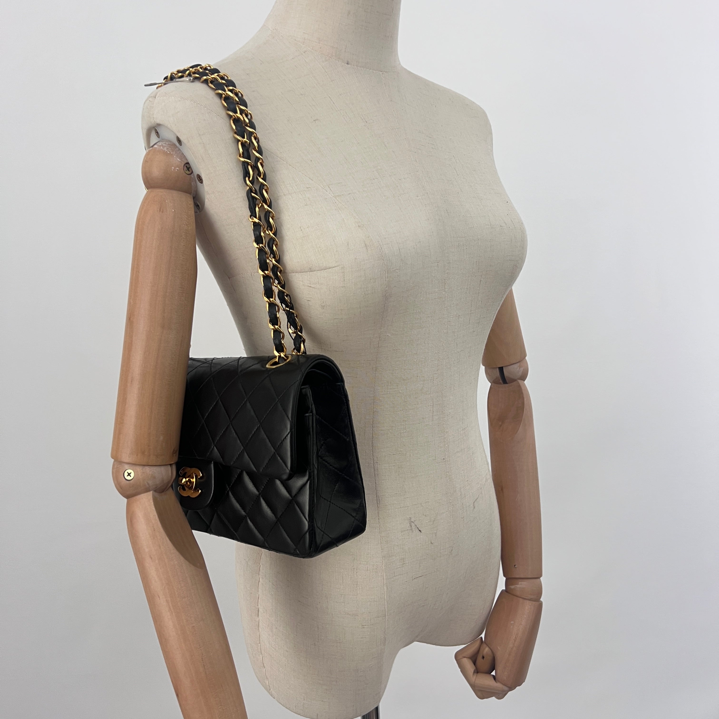 CHANEL Classic Small Flap shoulder bag black lambskin vintage 1991-1994