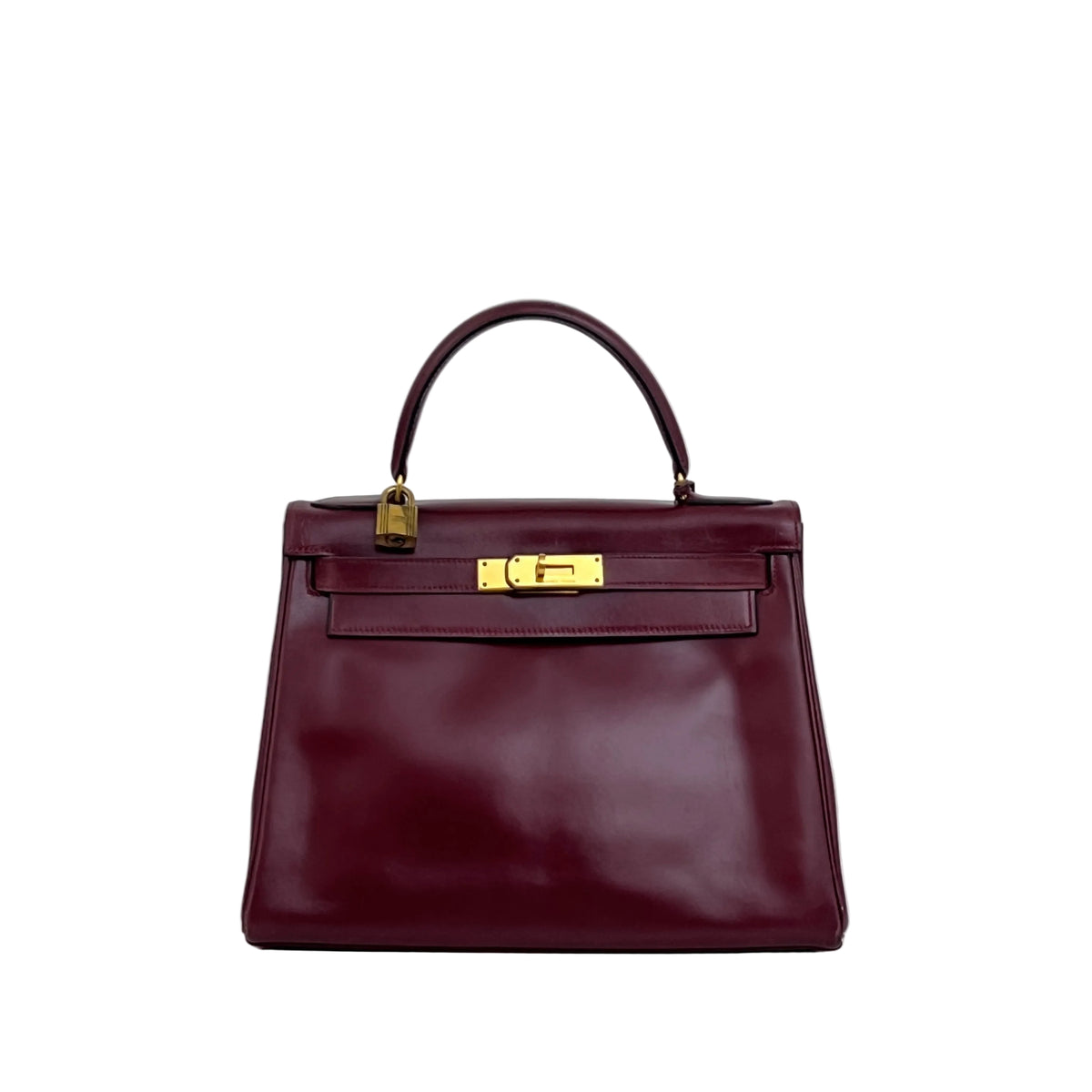 HERMÈS Kelly 28 Bordeaux Retourné Box Leather Bag