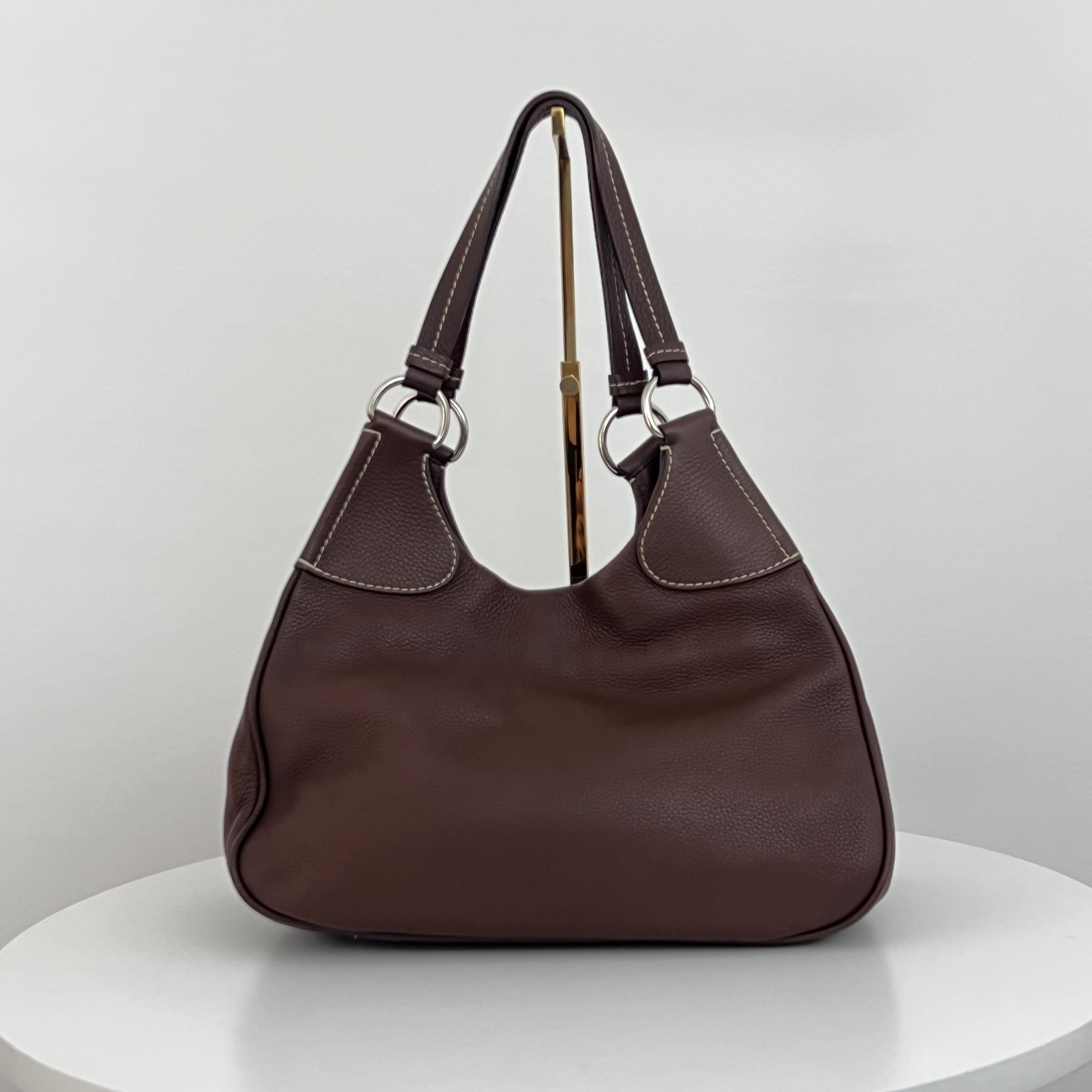 Sac PRADA Vitello Daino Moon cuir grainé marron