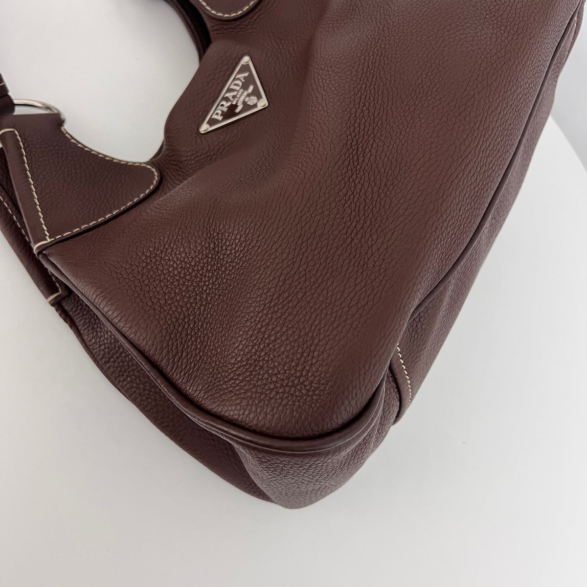 Sac PRADA Vitello Daino Moon cuir grainé marron