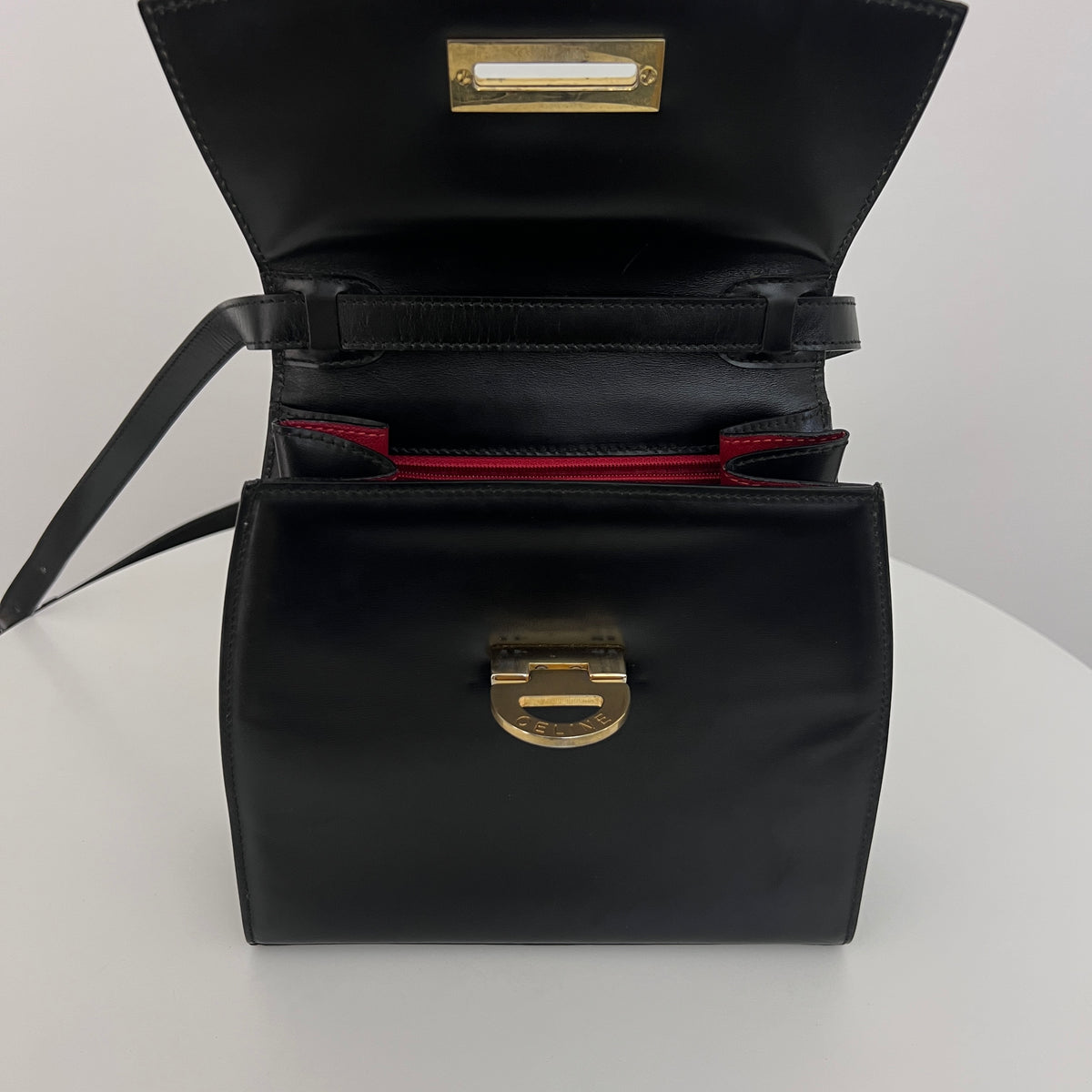 Sac à bandoulière CELINE Top Handle 2 Way cuir lisse noir
