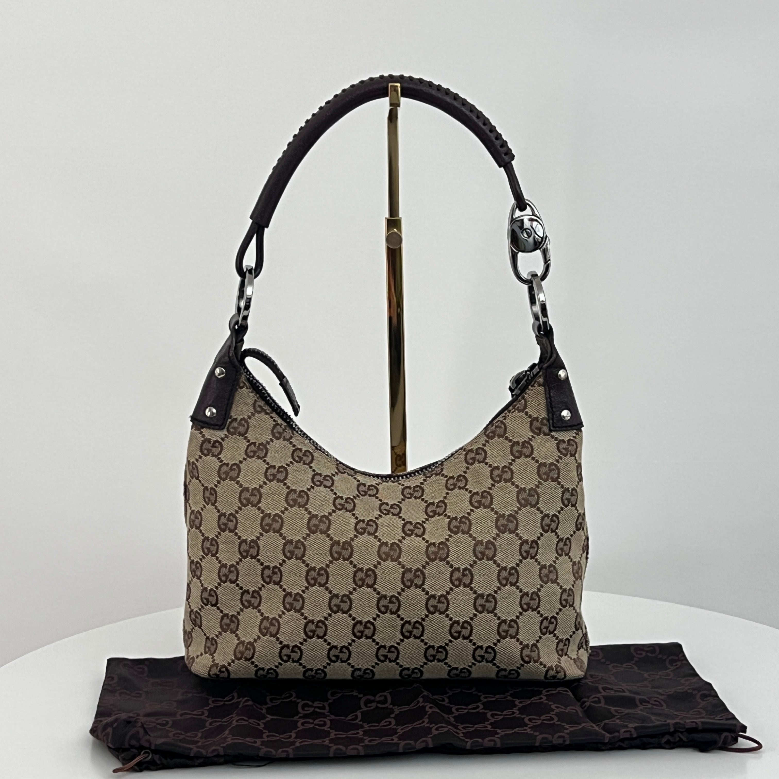 Sac GUCCI Hobo GG toile et cuir marron
