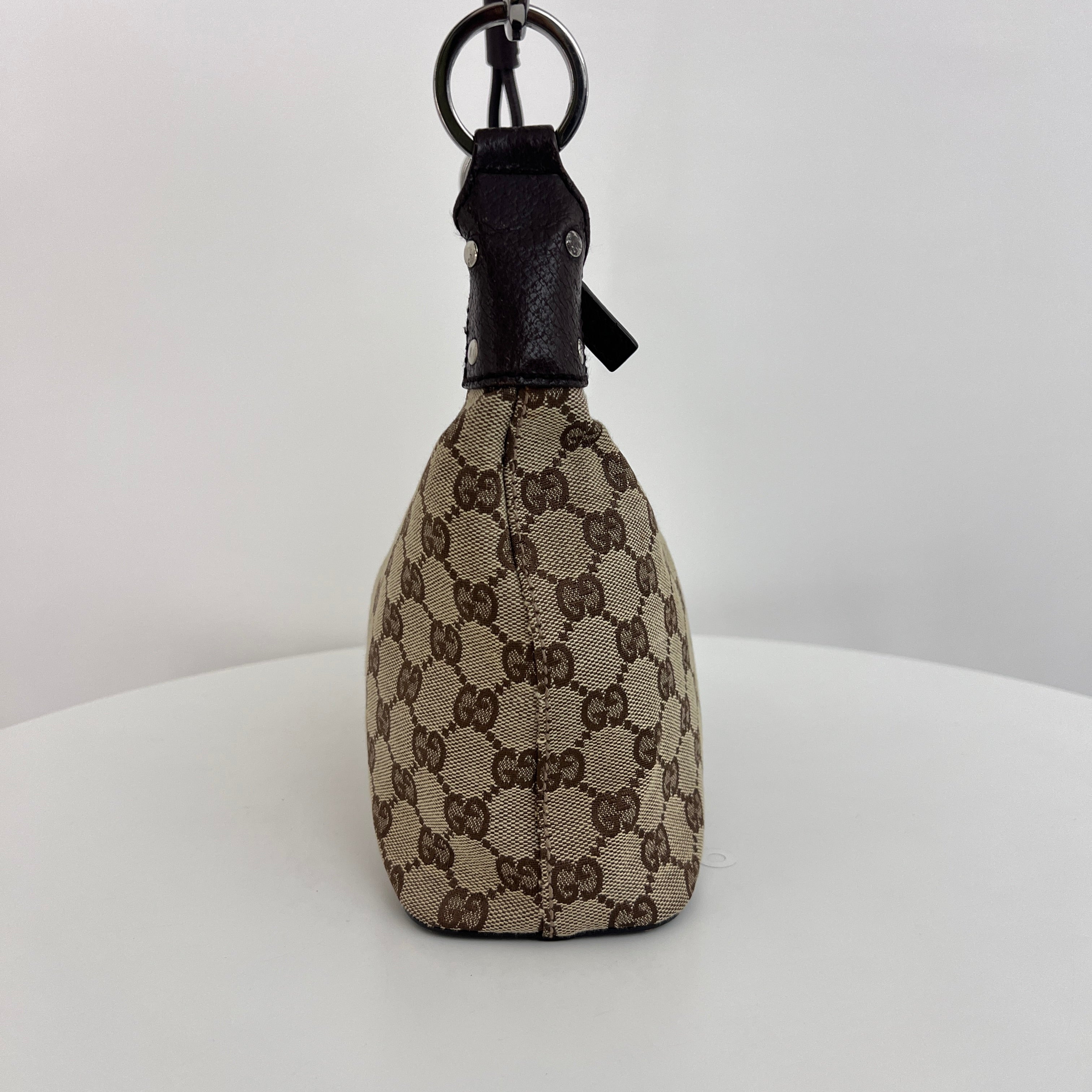 Sac GUCCI Hobo GG toile et cuir marron