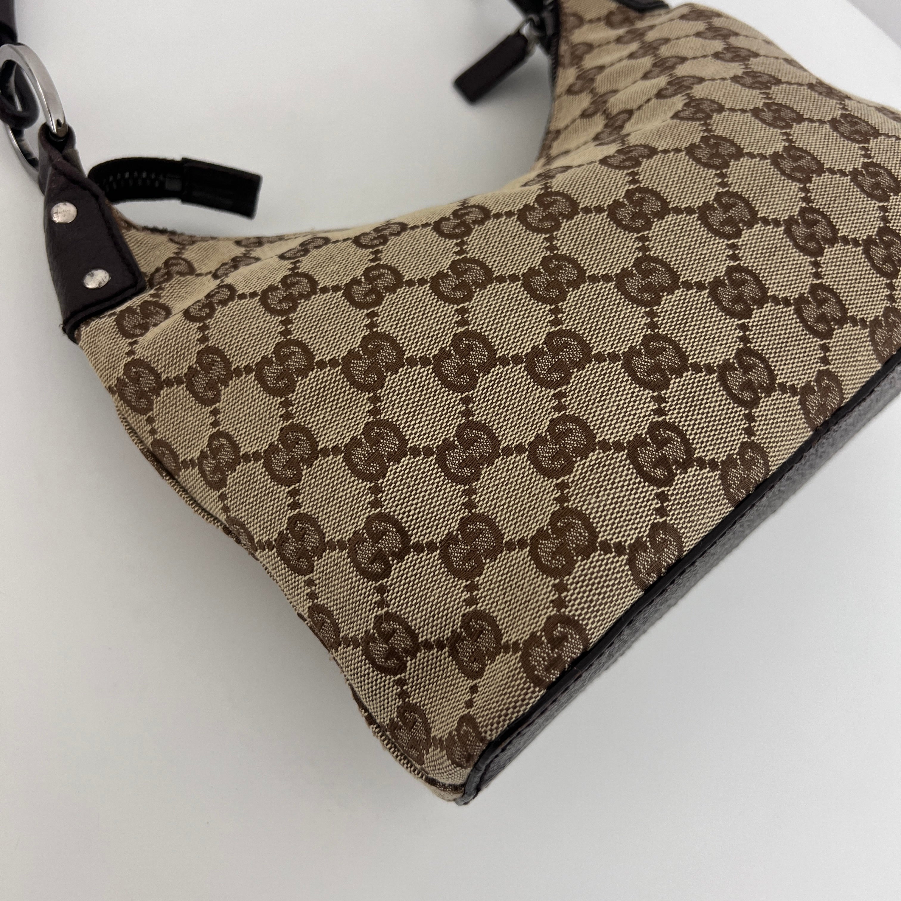 Sac GUCCI Hobo GG toile et cuir marron