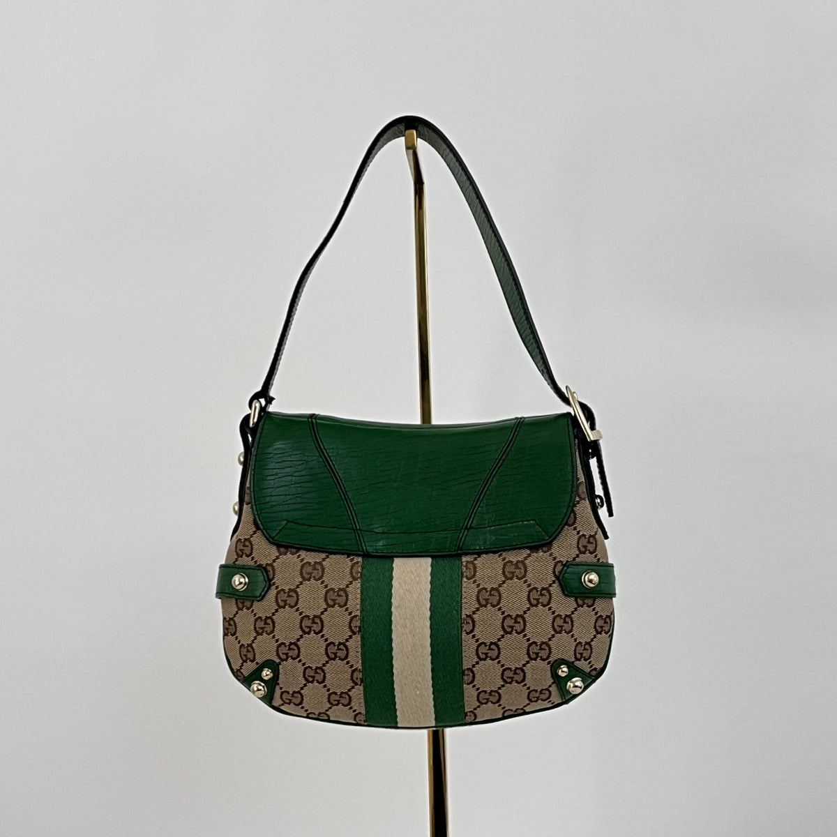 Sac GUCCI Horsebit toile et cuir vert