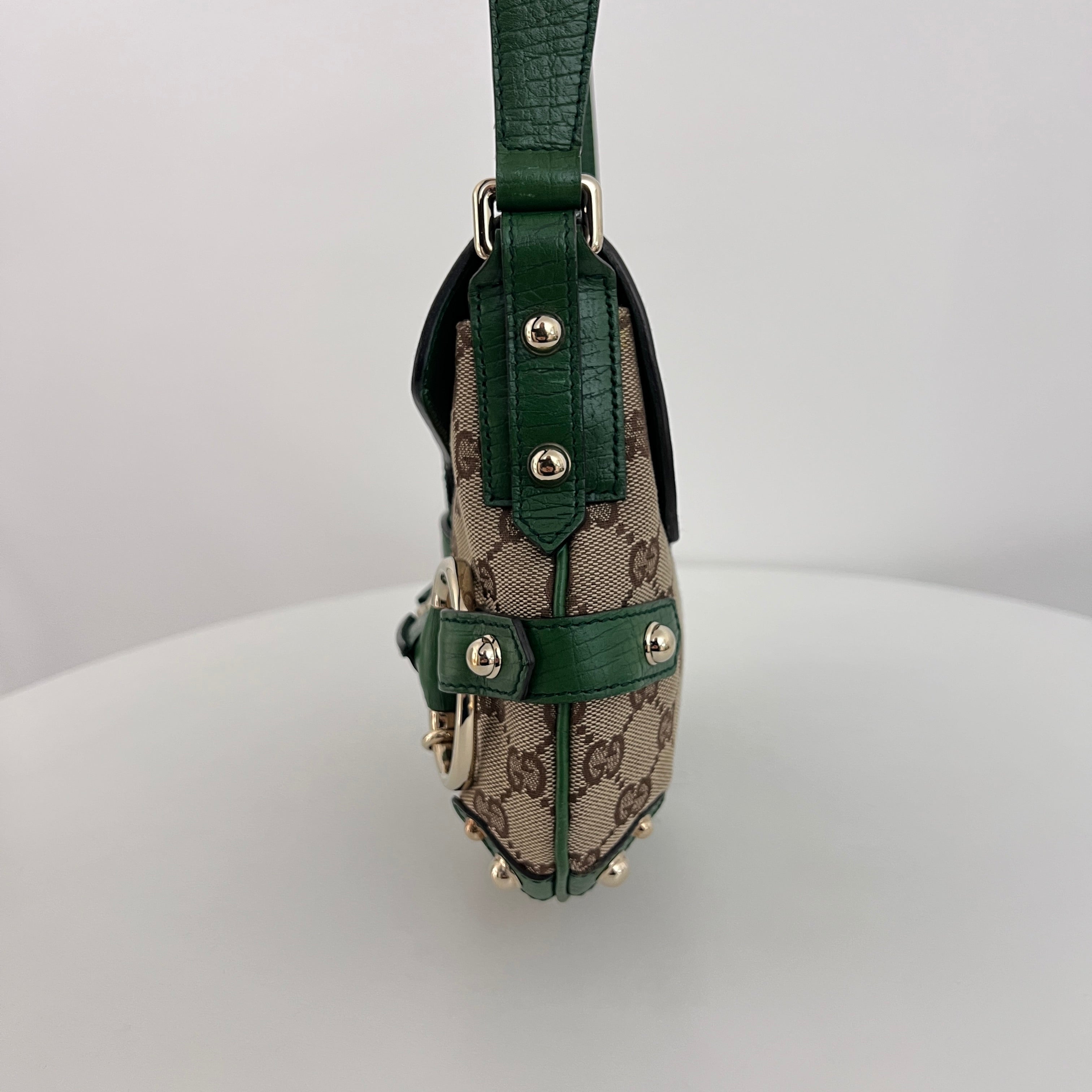 Sac GUCCI Horsebit toile et cuir vert