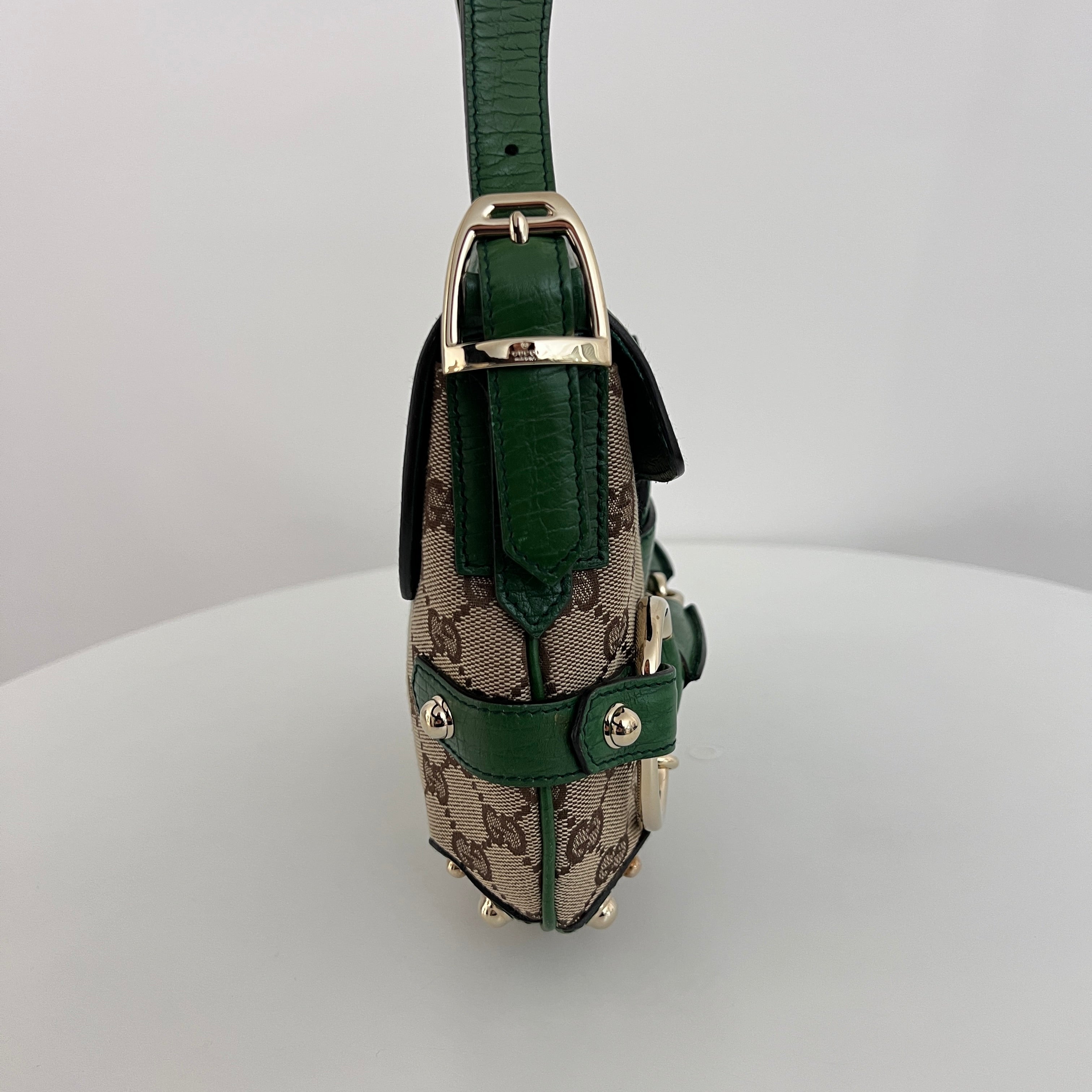 Sac GUCCI Horsebit toile et cuir vert