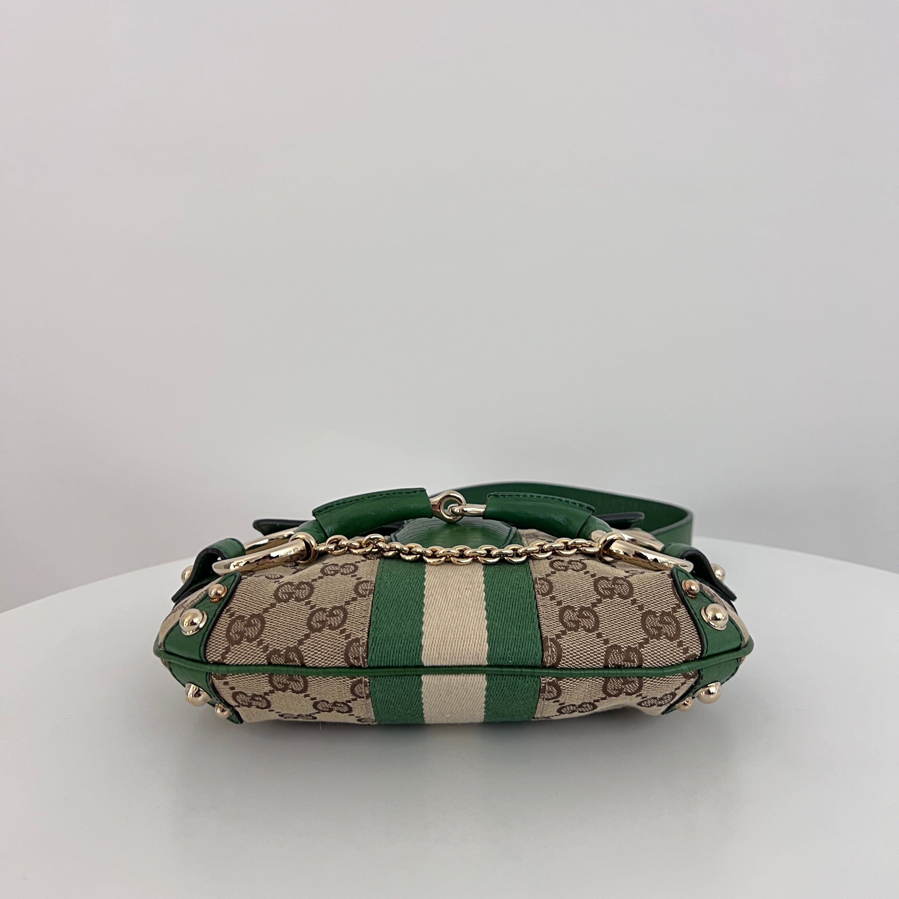 Sac GUCCI Horsebit toile et cuir vert