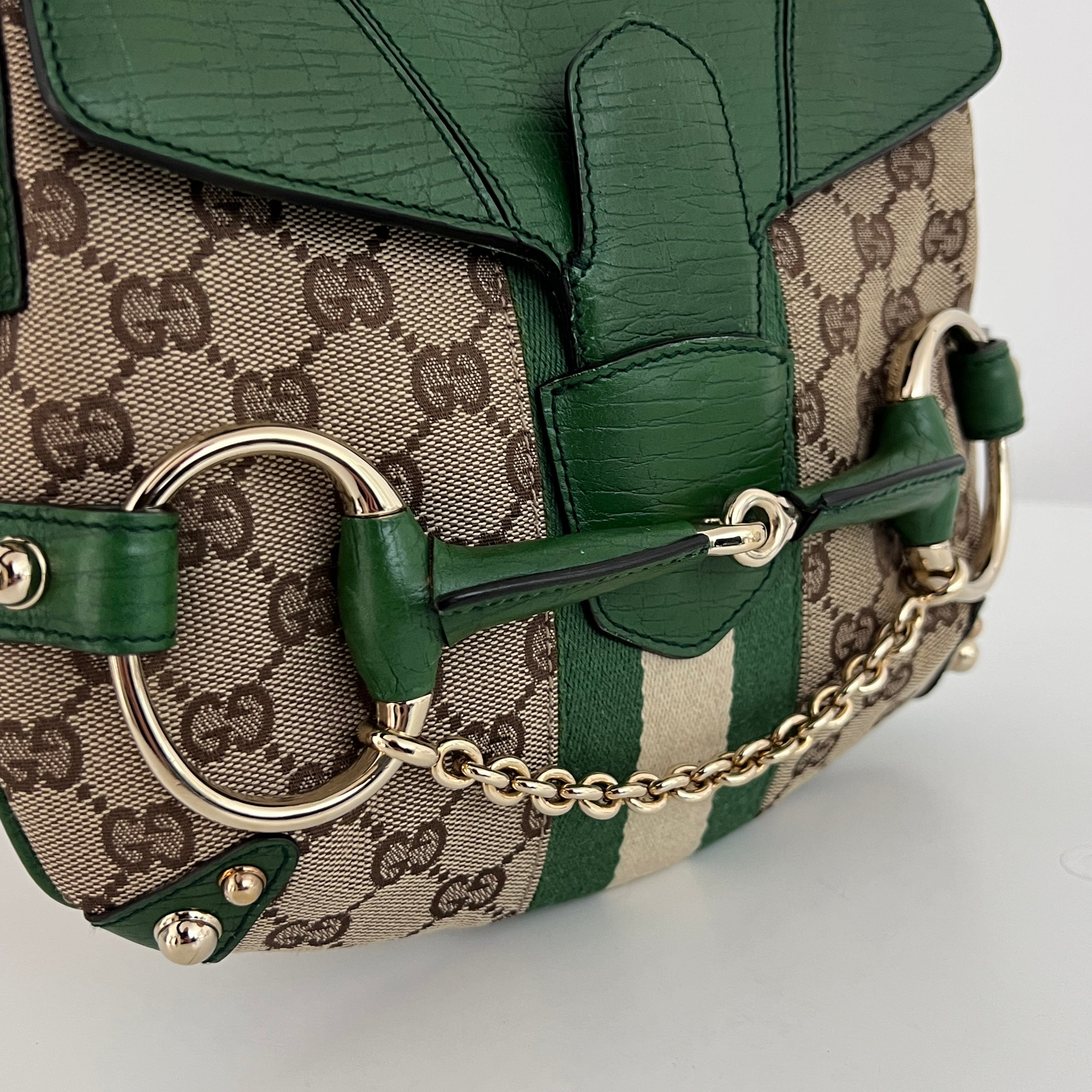 Sac GUCCI Horsebit toile et cuir vert