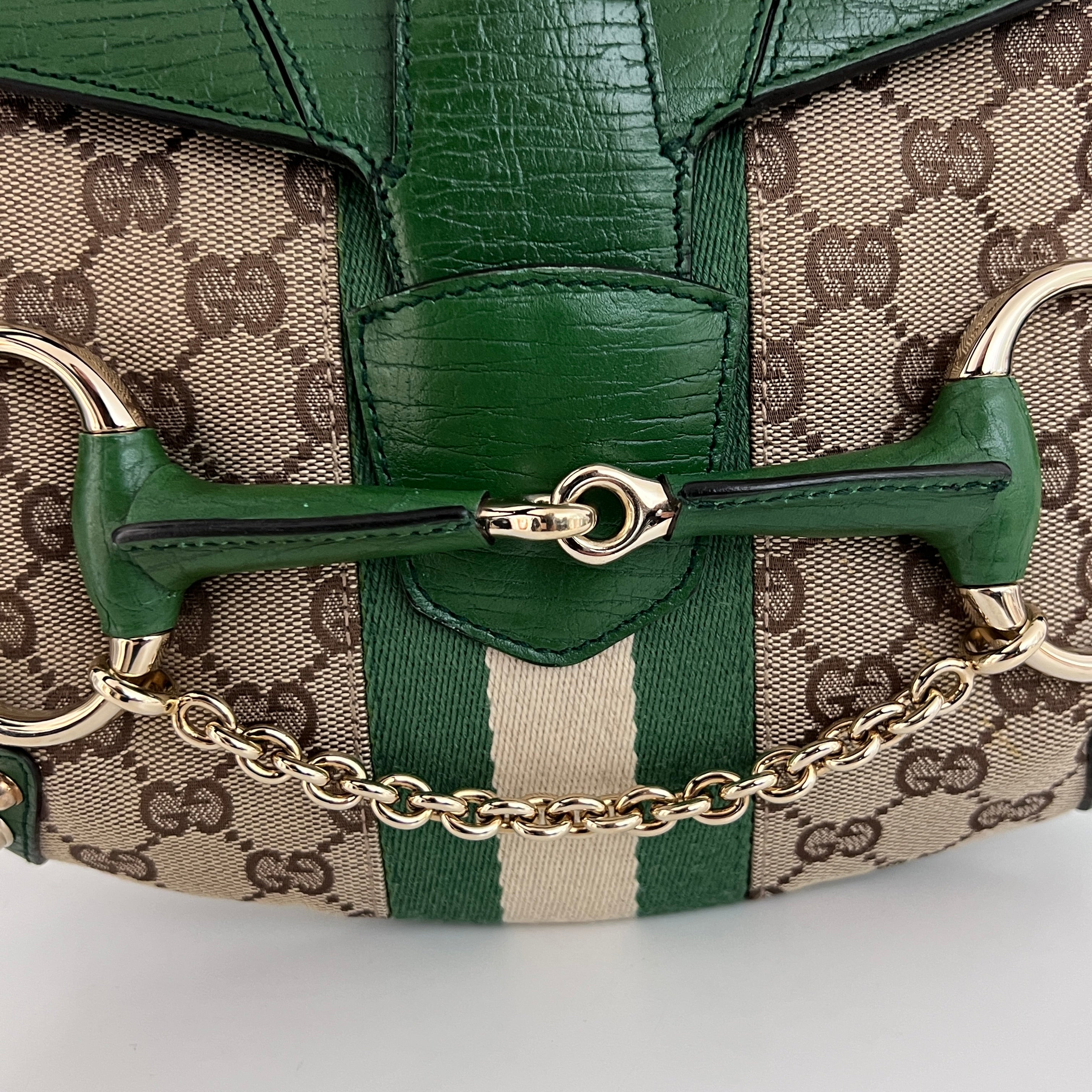 Sac GUCCI Horsebit toile et cuir vert