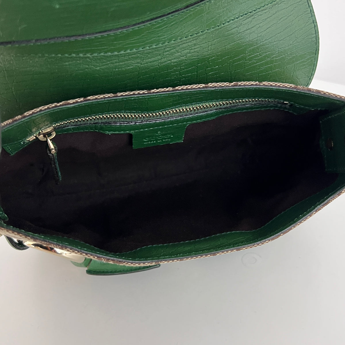 Sac GUCCI Horsebit toile et cuir vert