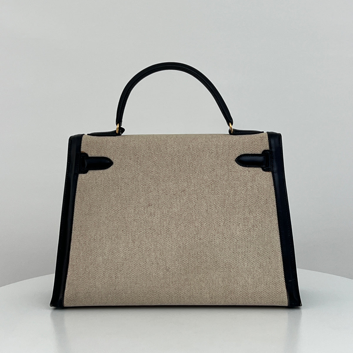 Sac HERMÈS Kelly 32 toile et cuir beige