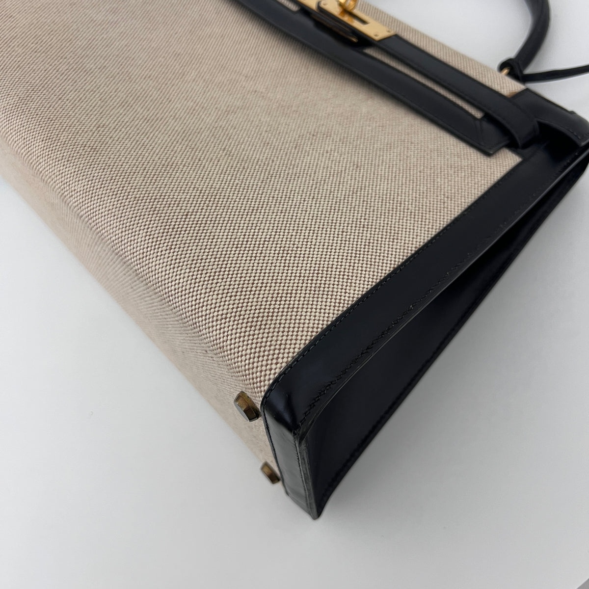 Sac HERMÈS Kelly 32 toile et cuir beige