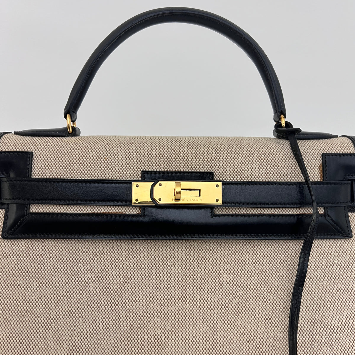 Sac HERMÈS Kelly 32 toile et cuir beige