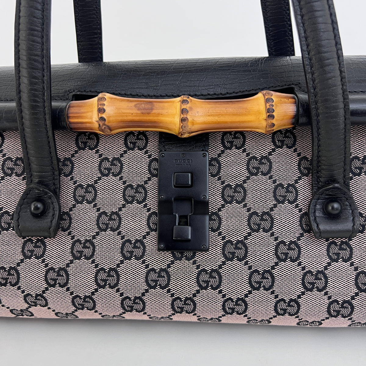 Sac GUCCI Bamboo Bullet toile et cuir noir