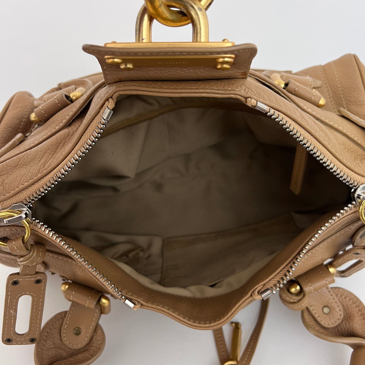Sac CHLOÉ Paddington cuir grainé beige