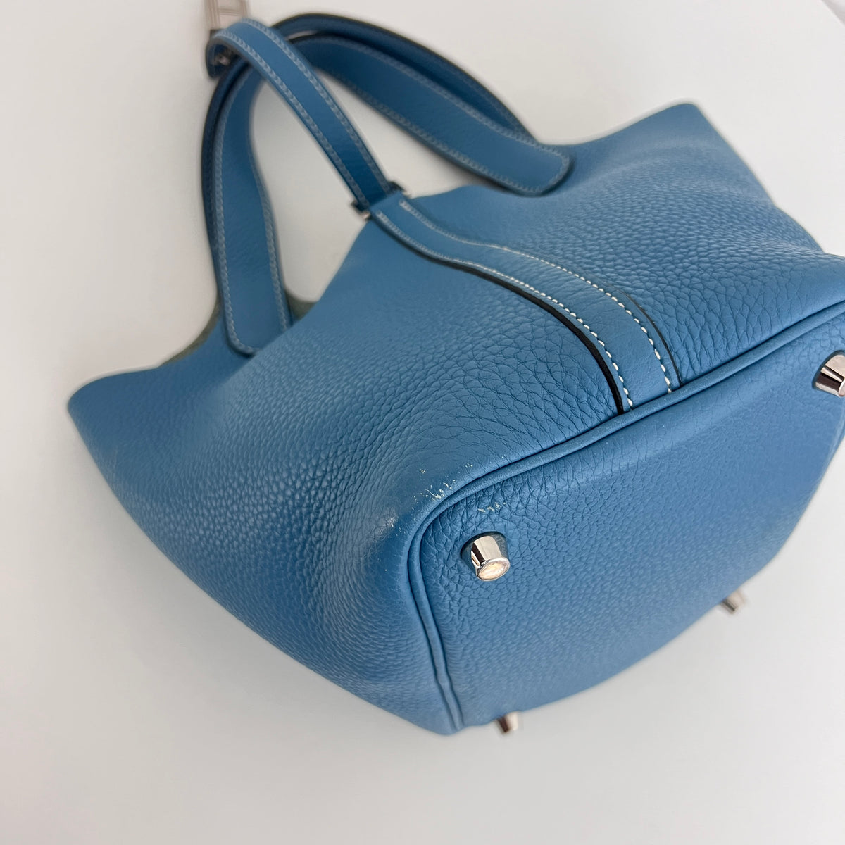 Sac HERMÈS Picotin PM cuir grainé bleu