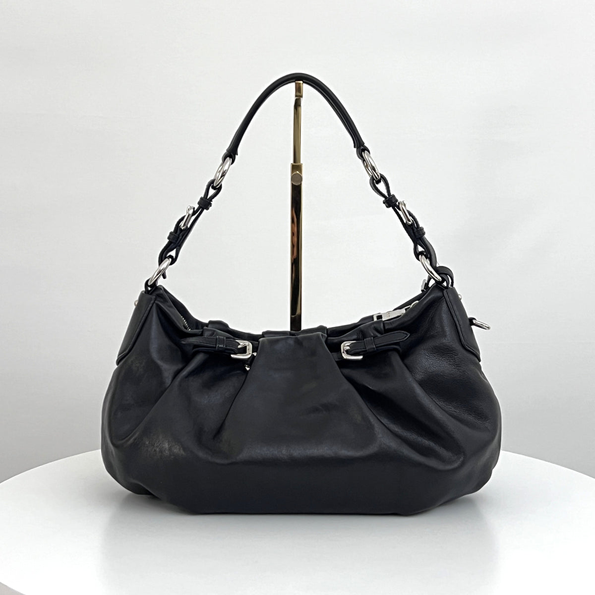 Sac PRADA Hobo Buckle cuir lisse noir