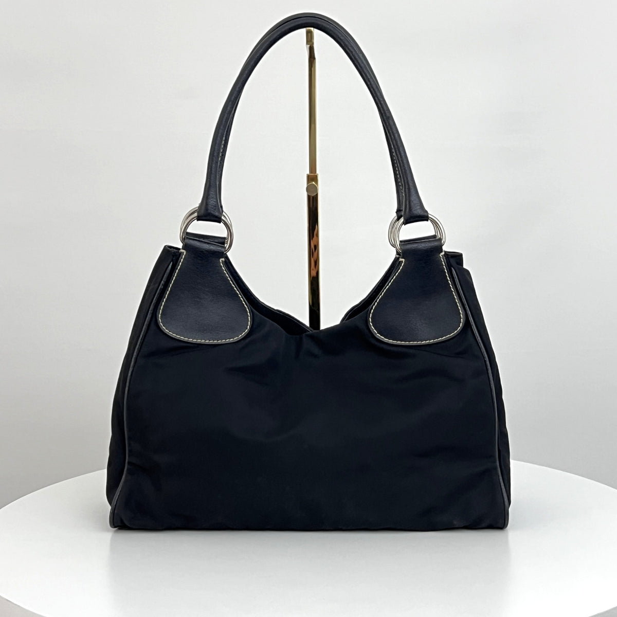 Sac PRADA Hobo nylon et cuir noir