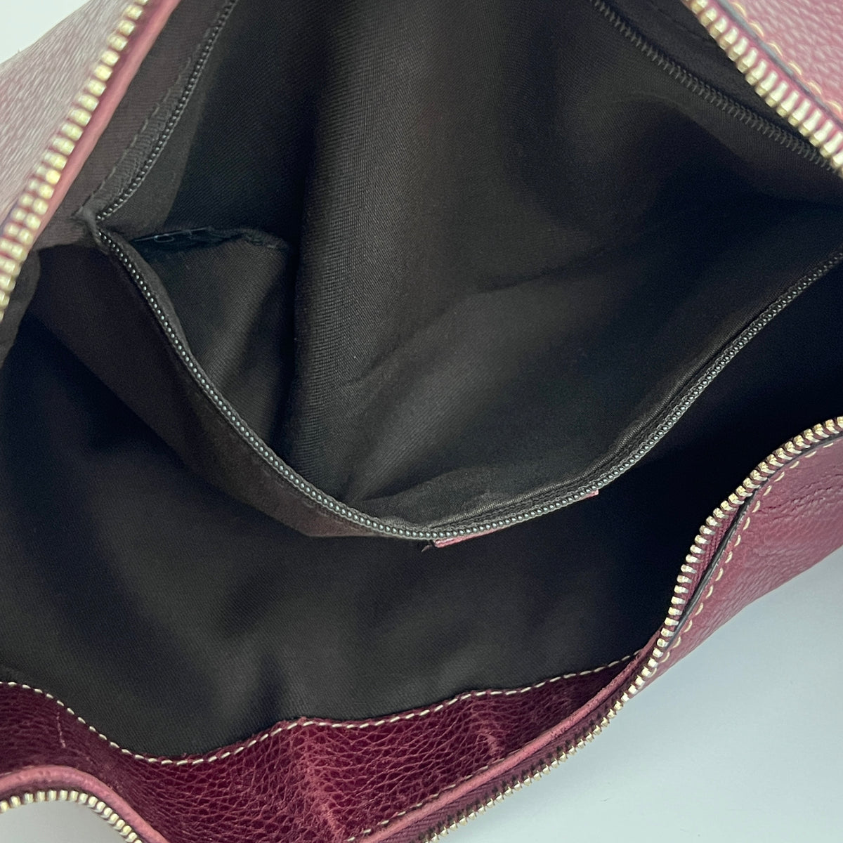 Sac GUCCI Bamboo Ring Half Moon cuir grainé bordeaux