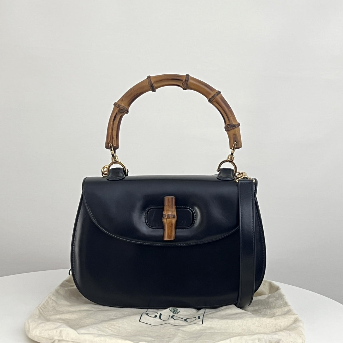Sac à bandoulière GUCCI Bamboo 1947 Moyen cuir lisse noir