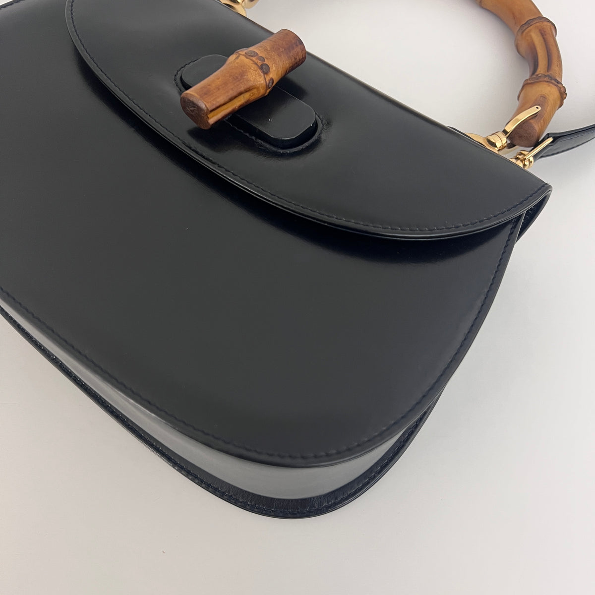 Sac à bandoulière GUCCI Bamboo 1947 Moyen cuir lisse noir
