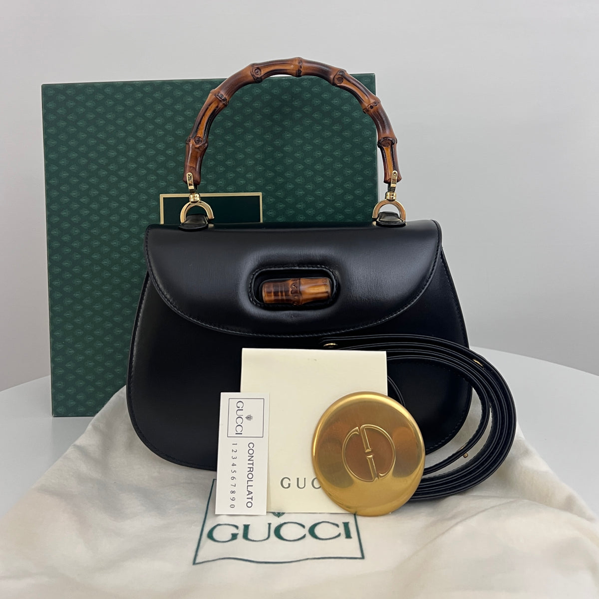 GUCCI Bamboo 1947 small black smooth leather shoulder bag