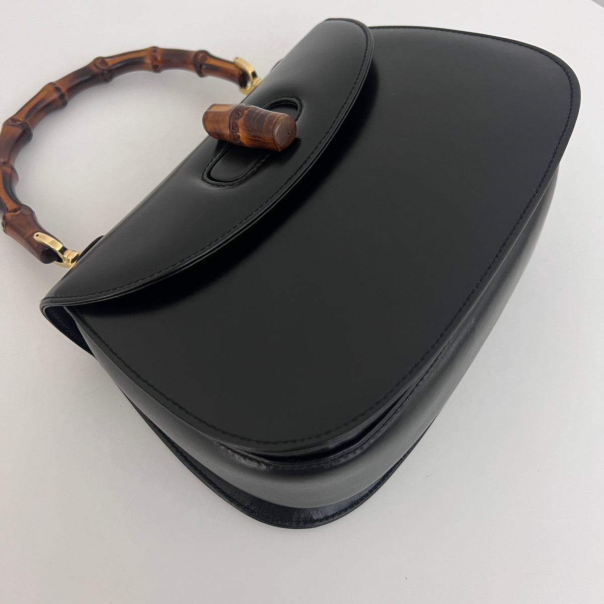 GUCCI Bamboo 1947 small black smooth leather shoulder bag