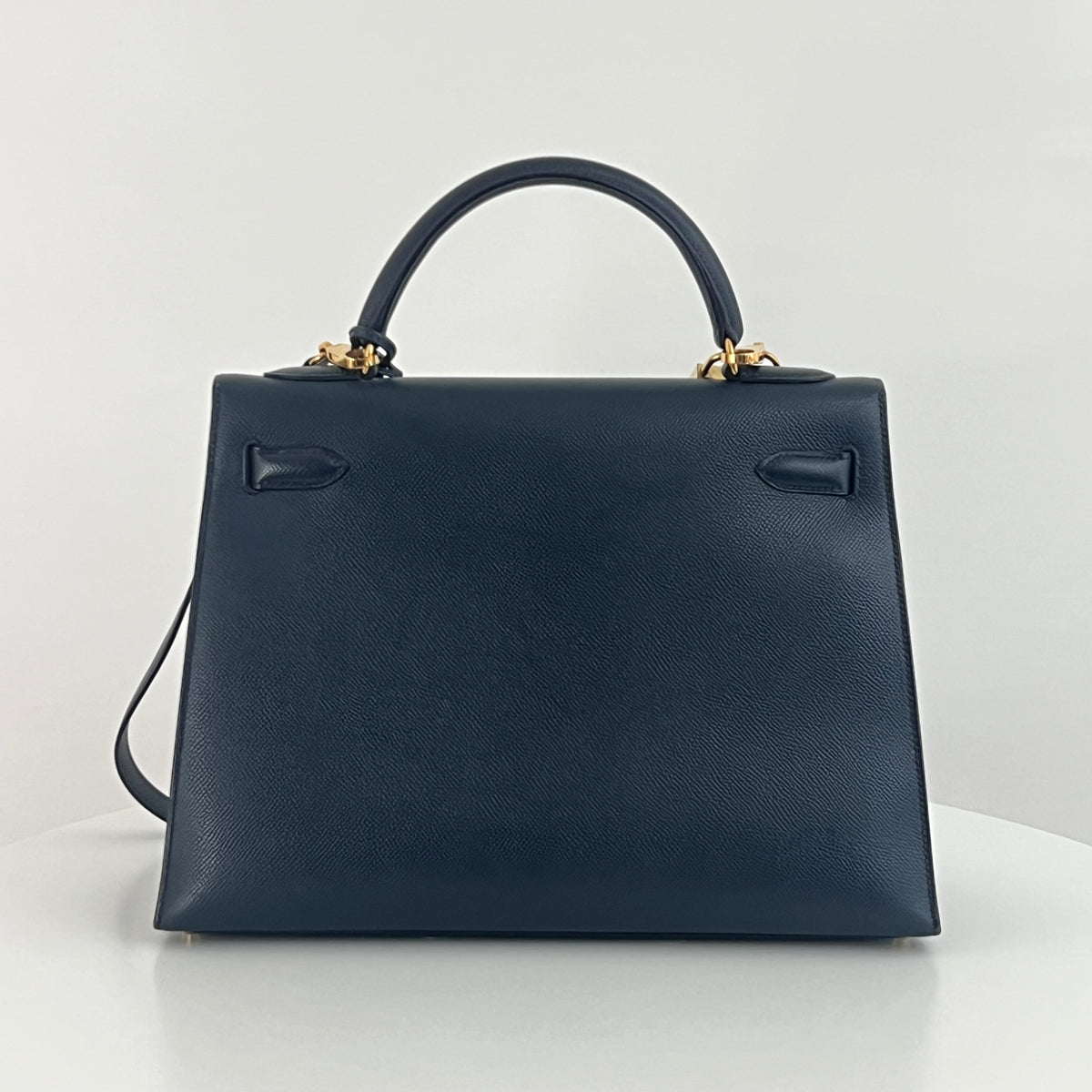 Sac à bandoulière HERMÈS Kelly 32 cuir courchevel sellier bleu marine