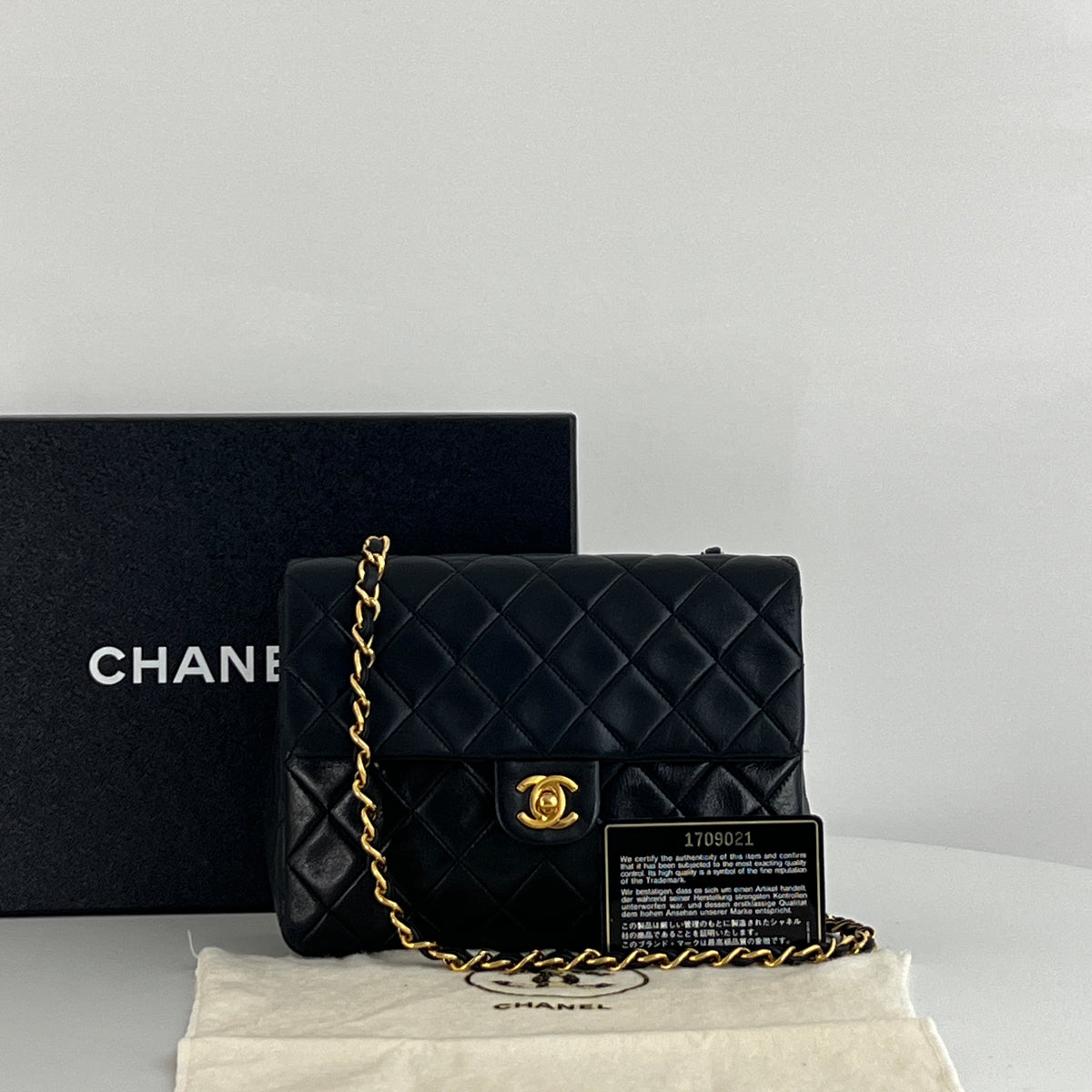 CHANEL Classic Mini Rectangle shoulder bag vintage black lambskin 1989-1991