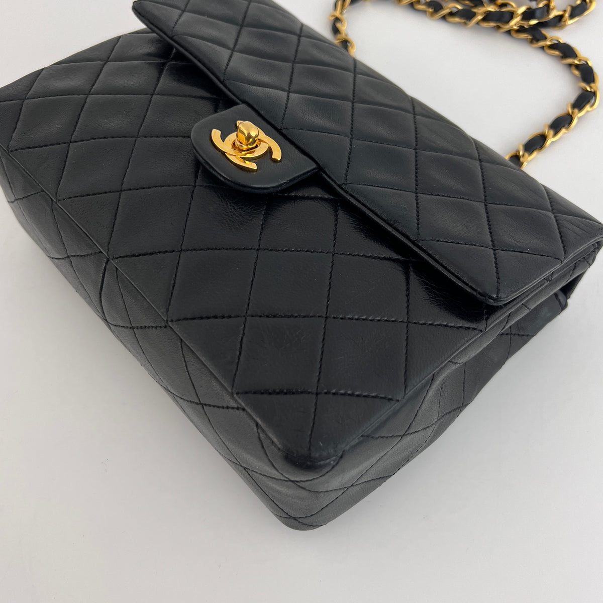 CHANEL Classic Mini Rectangle shoulder bag vintage black lambskin 1989-1991