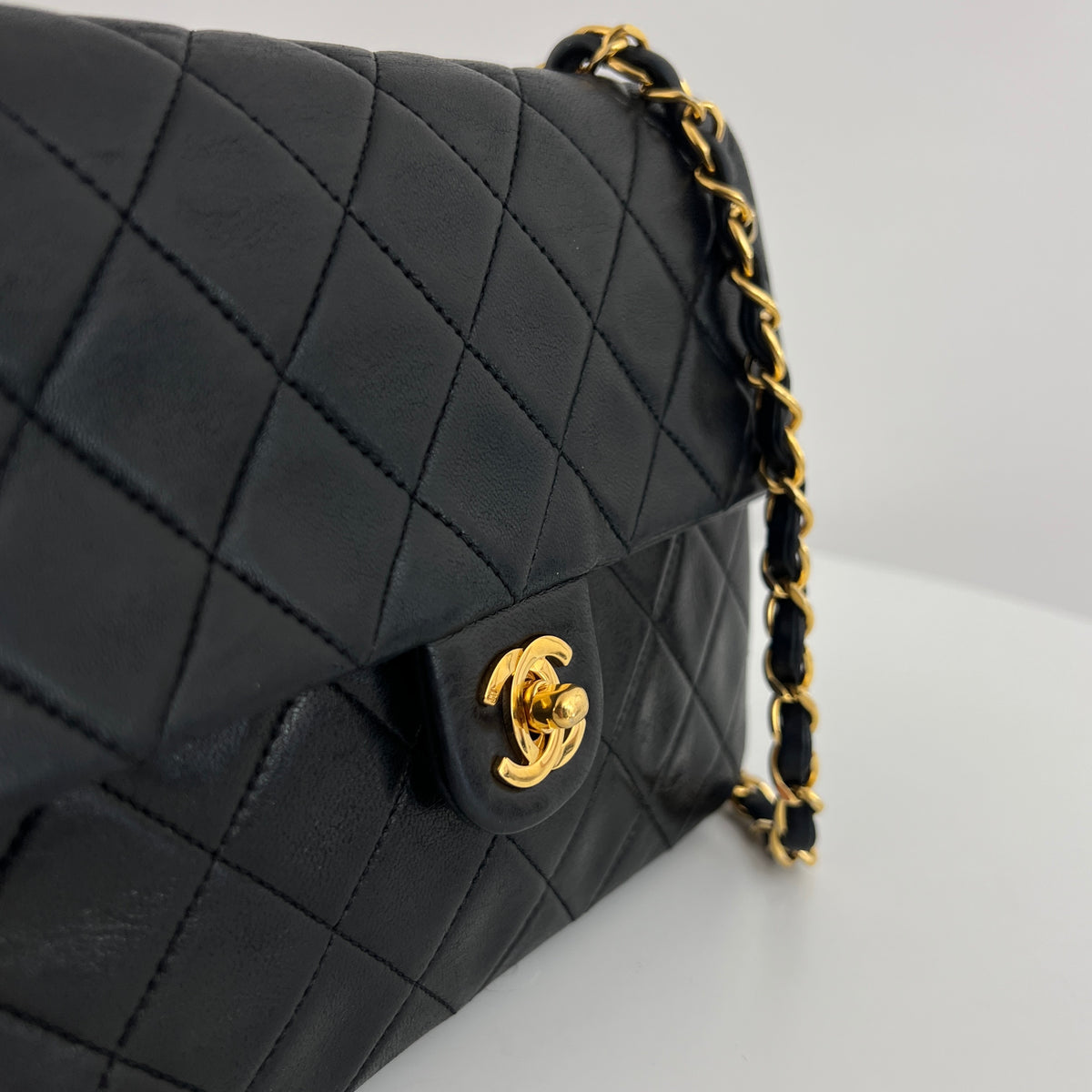 CHANEL Classic Mini Rectangle shoulder bag vintage black lambskin 1989-1991