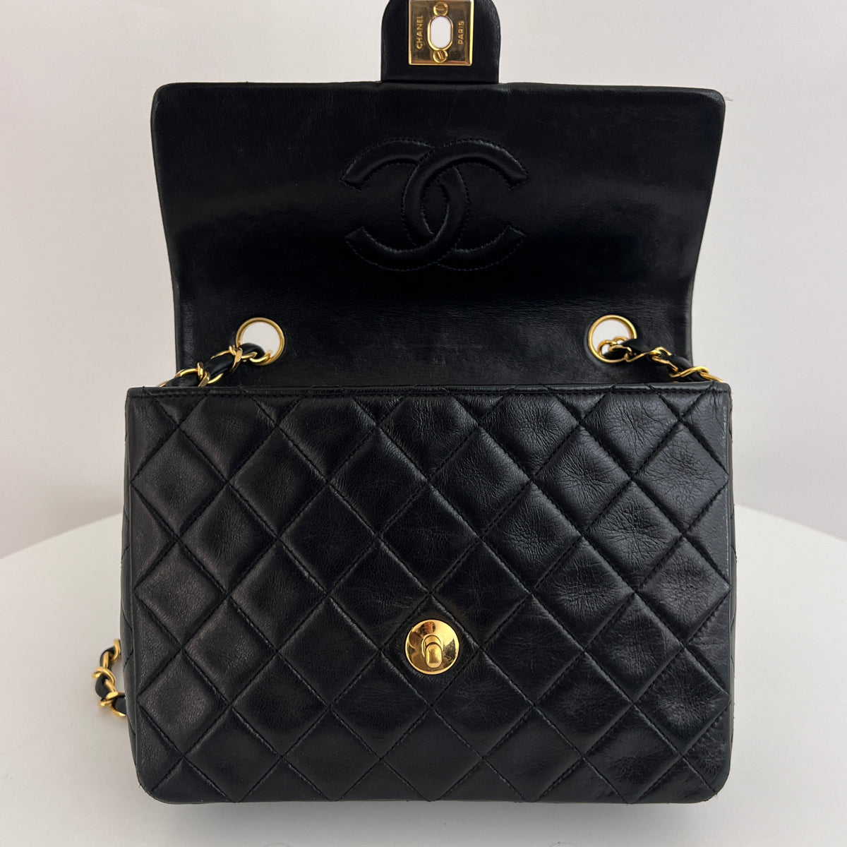 CHANEL Classic Mini Rectangle shoulder bag vintage black lambskin 1989-1991